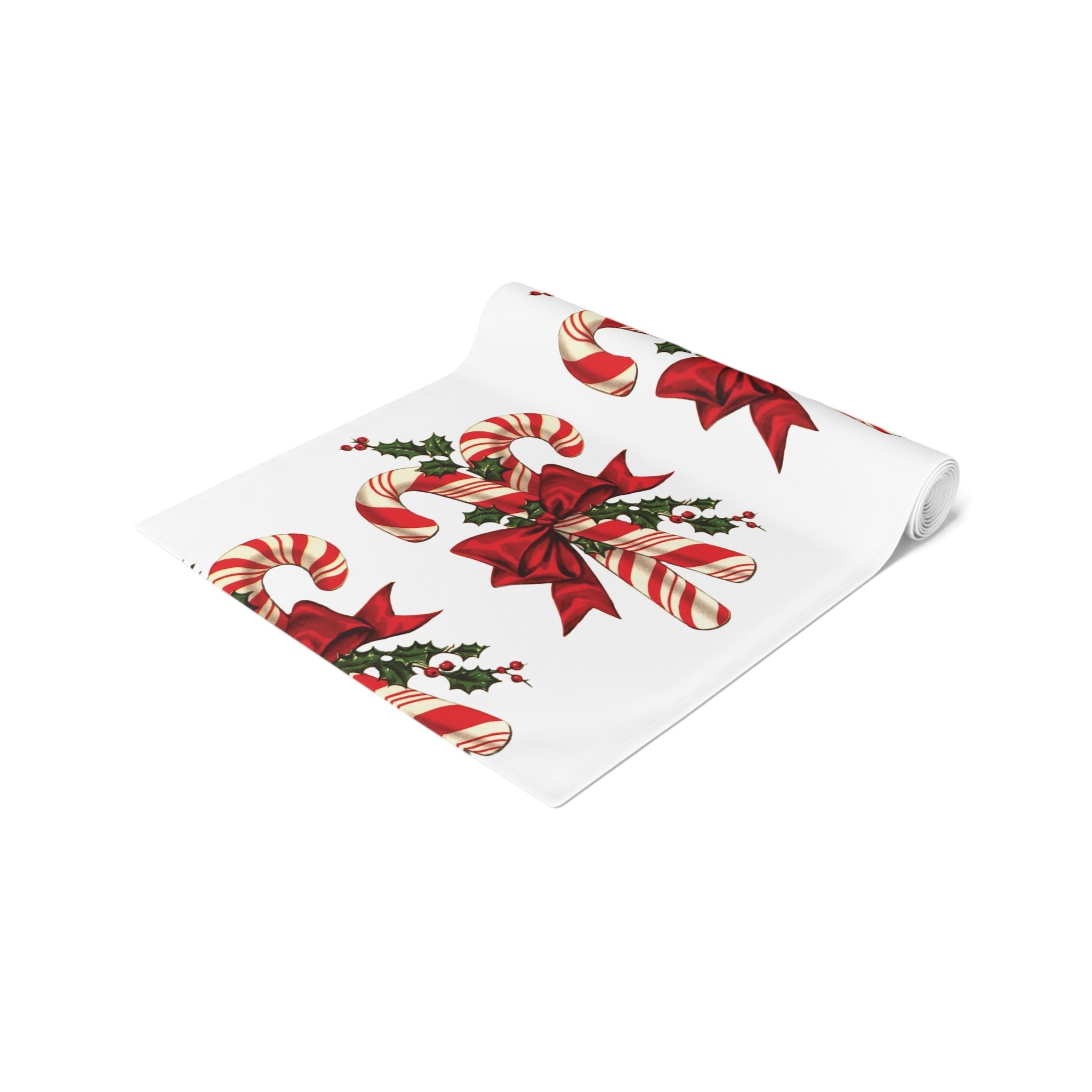 Retro Candy Canes Table Runner Home Decor Polyester Fabric Cloth Linens Unique Cozy Cute Dining Kitchen Decoration