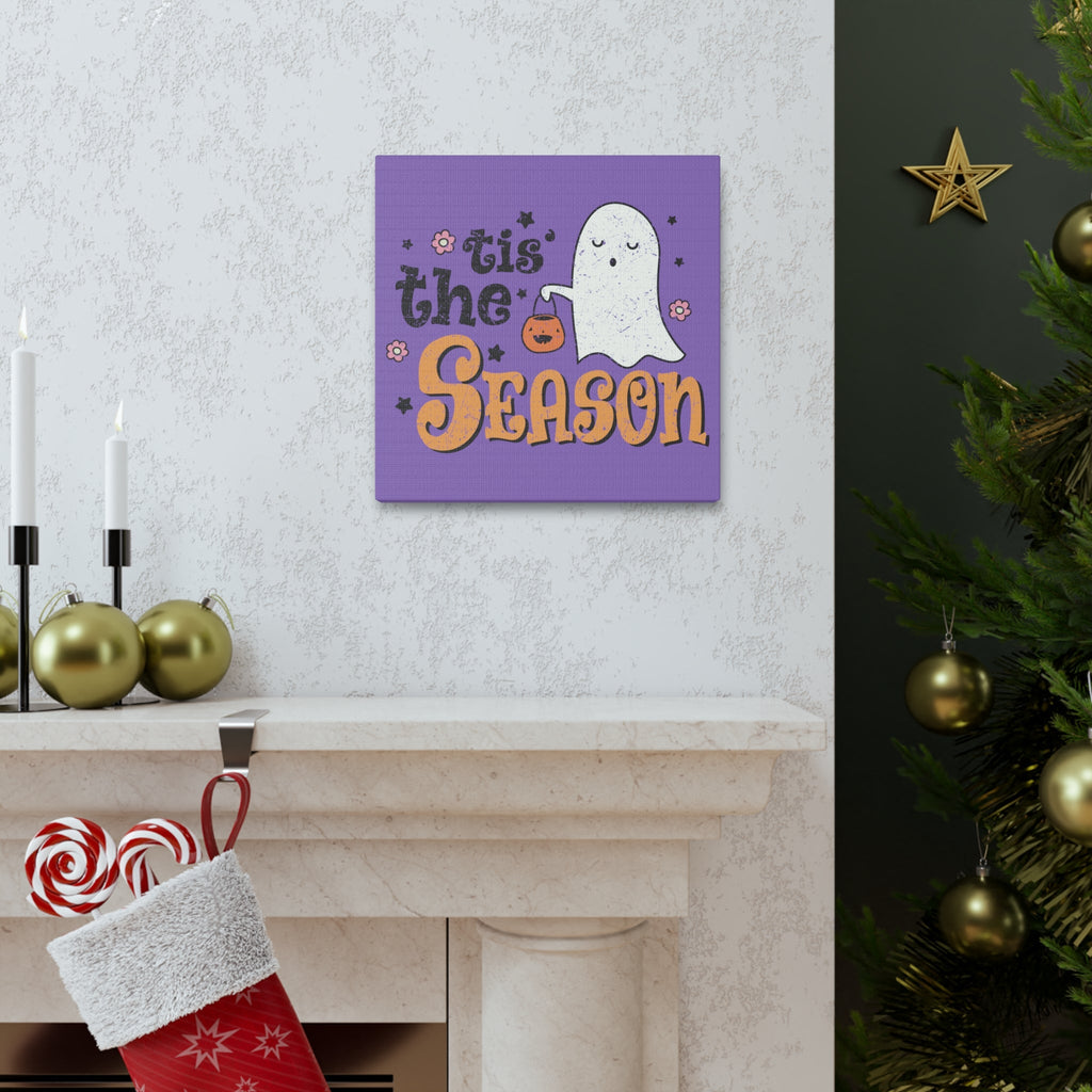 Tis The Season Trick Or Treat Ghost Distressed Halloween Print Canvas Gallery Wrap