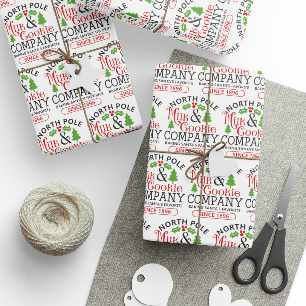 North Pole Milk And Cookie Company Christmas Print Holiday Gift Wrap Paper - Glossy Or Matte