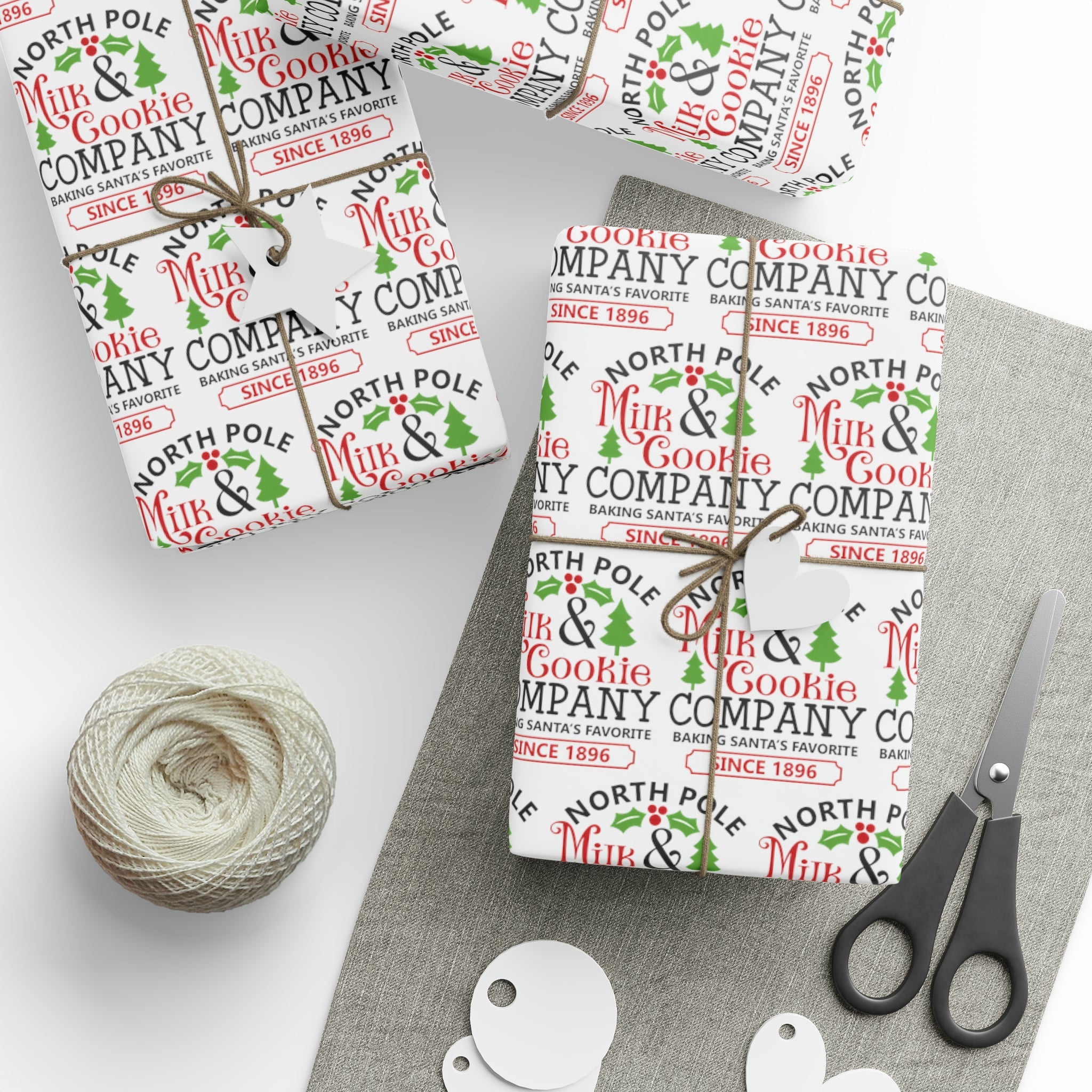 North Pole Milk And Cookie Company Christmas Print Holiday Gift Wrap Paper - Glossy Or Matte