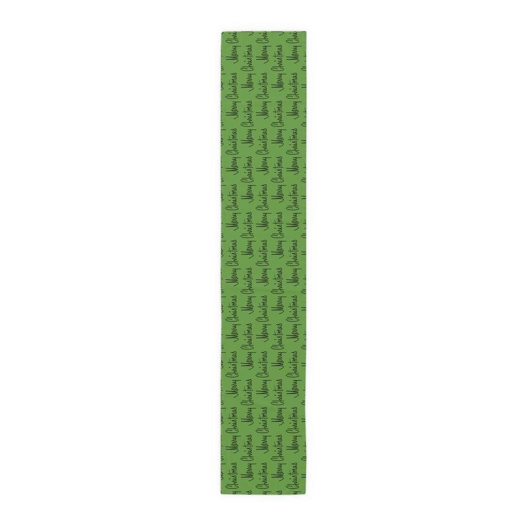 Merry Christmas Mid Century Retro Style Green Christmas Print Home Decor Cotton Poly Table Runner