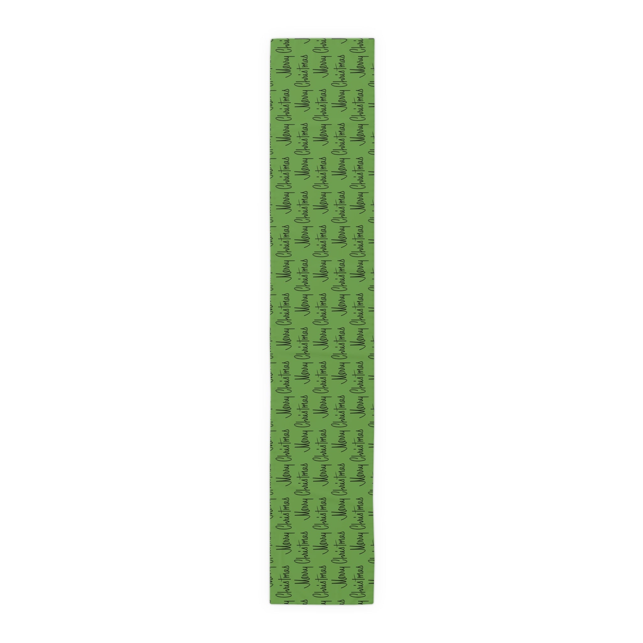 Merry Christmas Mid Century Retro Style Green Christmas Print Home Decor Cotton Poly Table Runner