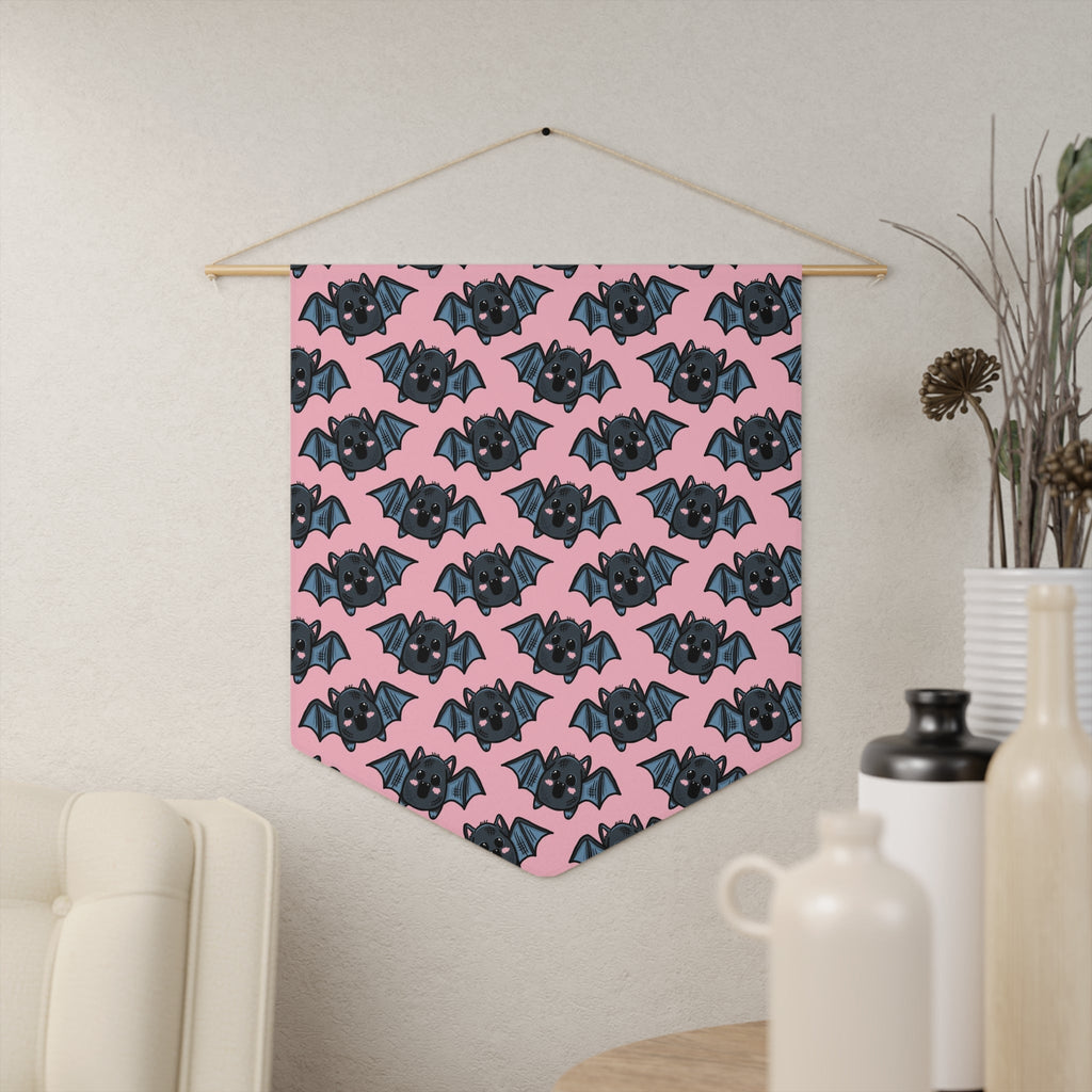 Cute Pink Bat Halloween Decor Print Wall Hanging Banner Flag