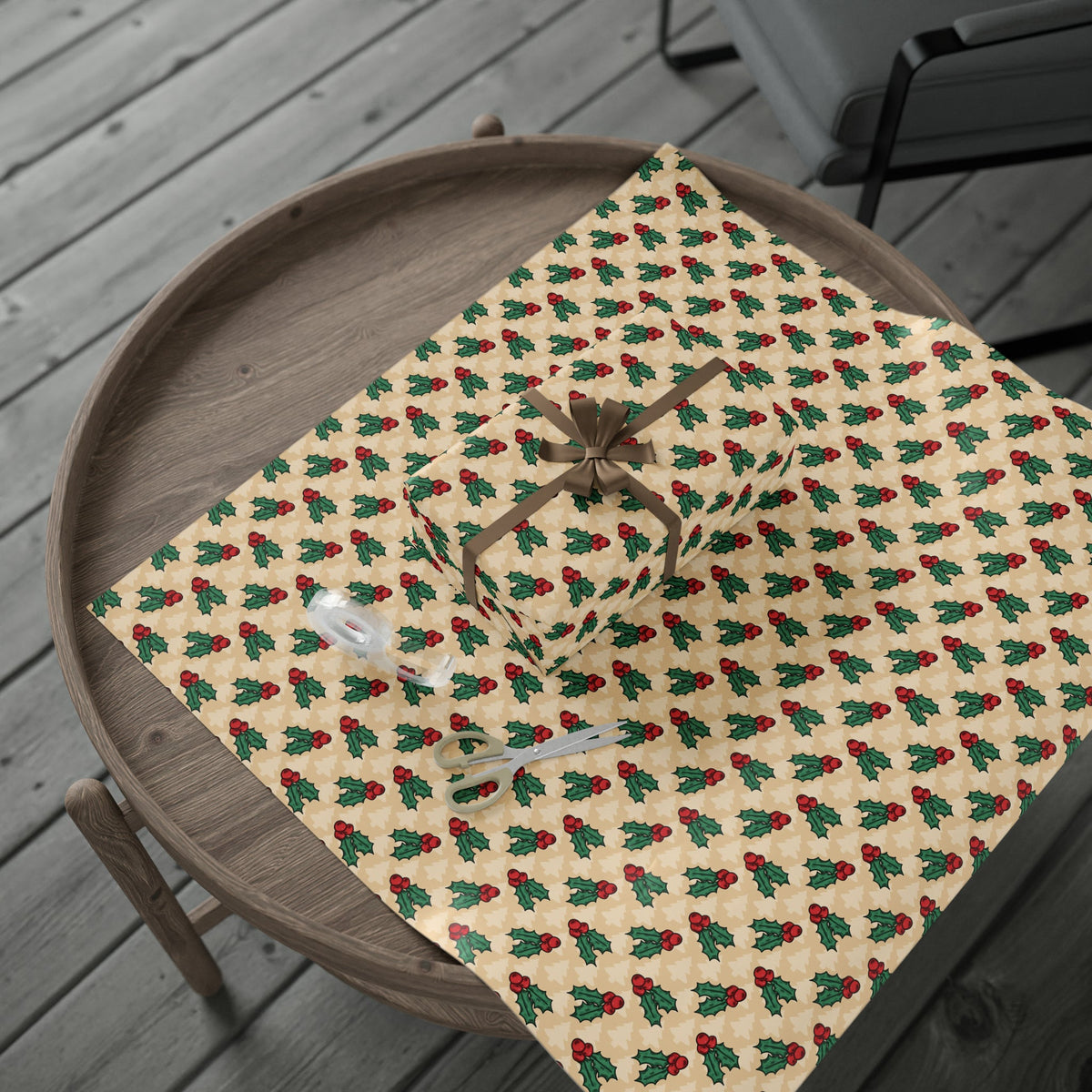 Cute Christmas Holly Trees Winter Christmas Print Holiday Gift Wrap Paper - Glossy Or Matte