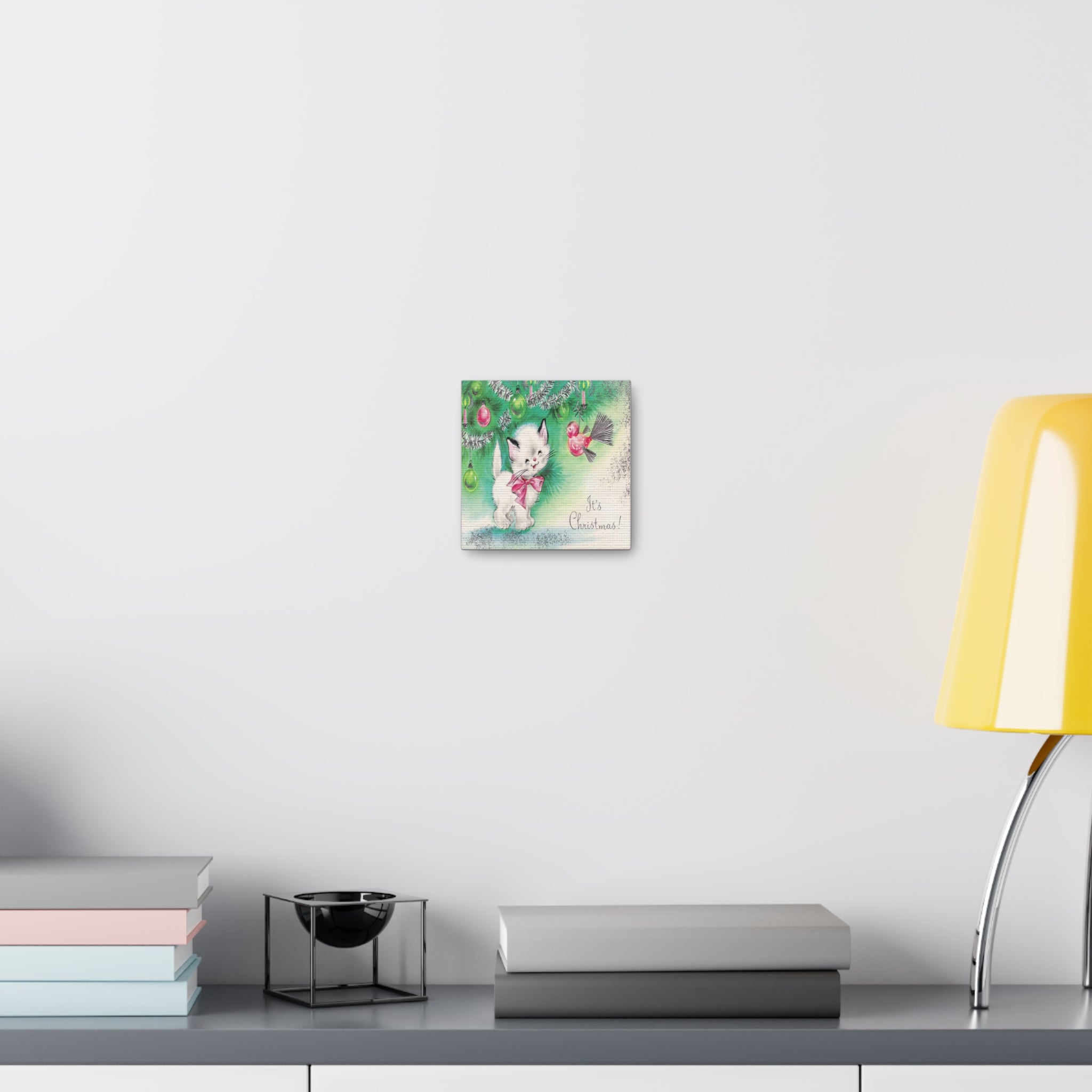 It's Christmas Kitten Mid Century Retro Christmas Print Canvas Gallery Wrap