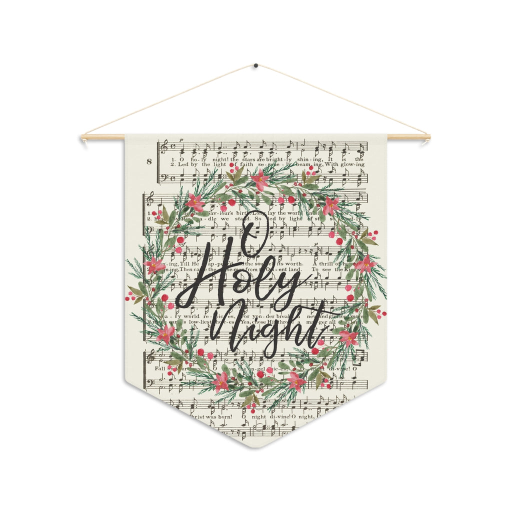 O Holy Night Sheet Music Christmas Wreath Retro Christmas Print Wall Hanging Banner Flag