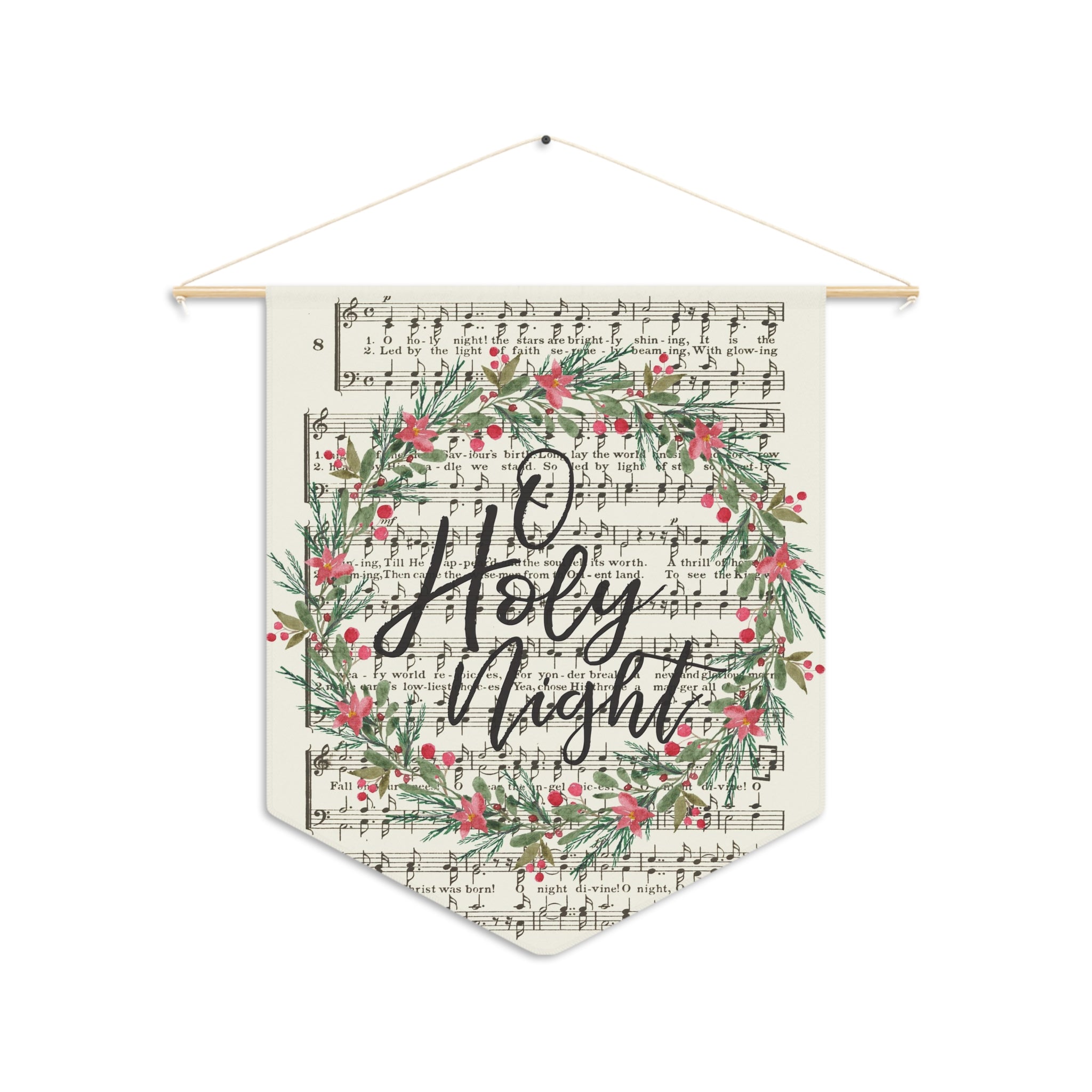 O Holy Night Sheet Music Christmas Wreath Retro Christmas Print Wall Hanging Banner Flag