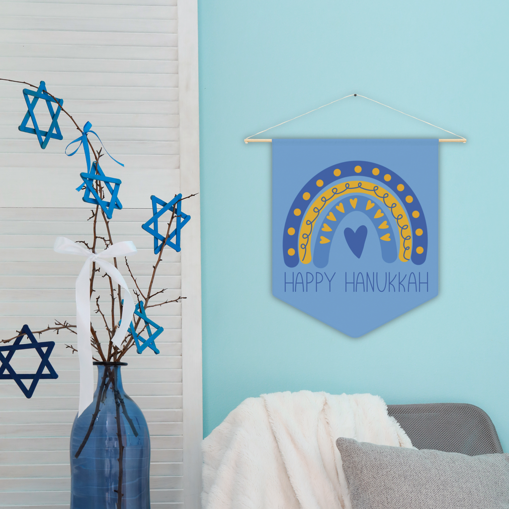 Happy Hanukkah Blue Wall Hanging Banner Flag