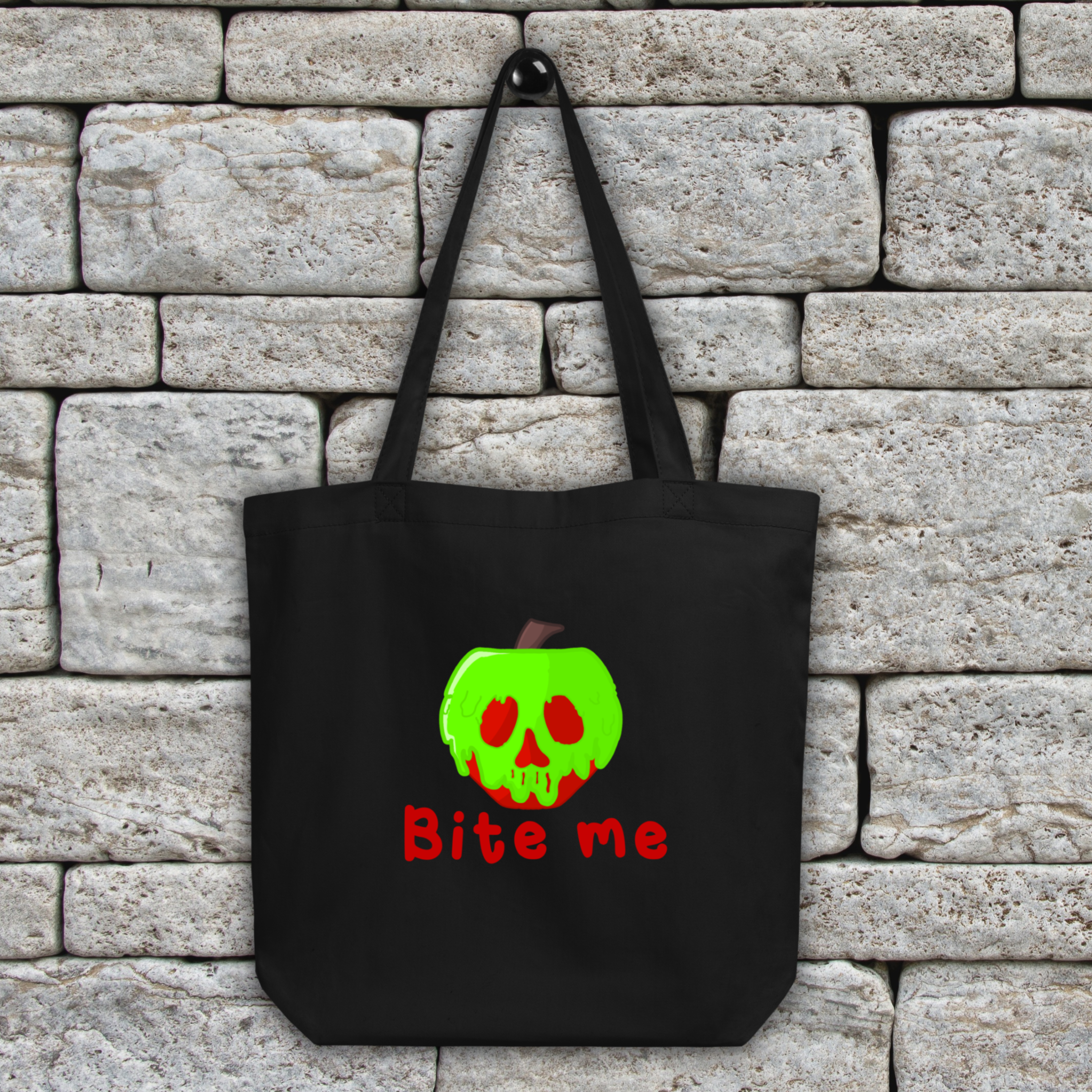Bite Me Poison Apple Evil Queen Snow White Halloween Large Eco Cotton Tote Bag