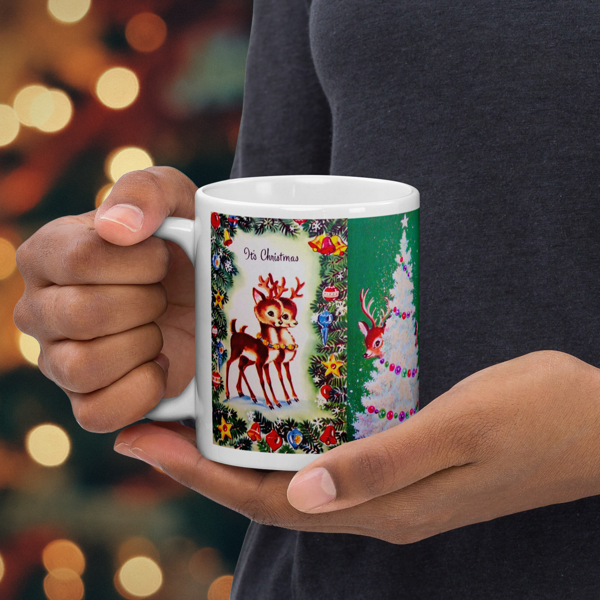 Christmas Mug Reindeer Collage Retro Vintage Glossy Coffee Mug