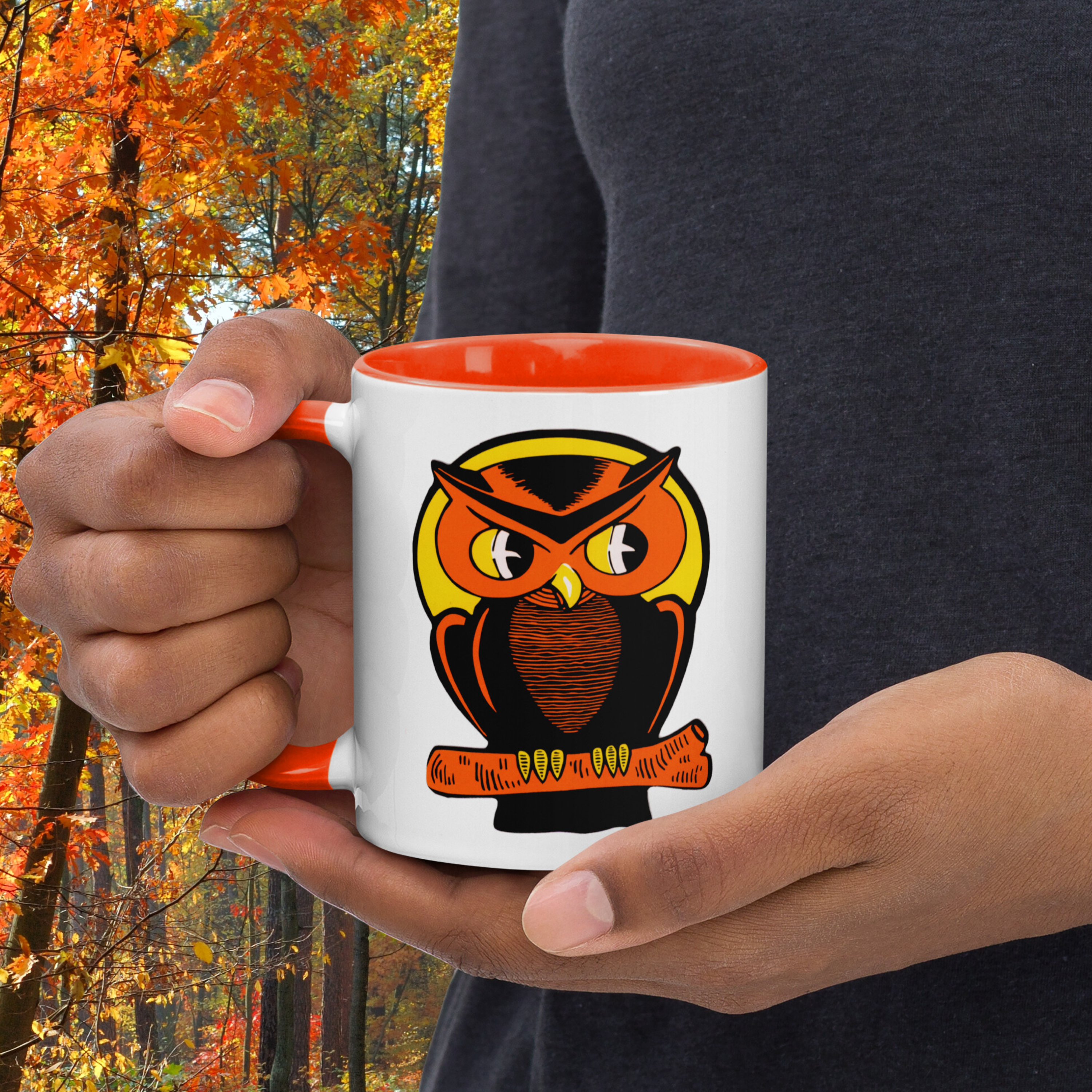Halloween Owl Retro Vintage Halloween Print Lined Orange Glossy Mug