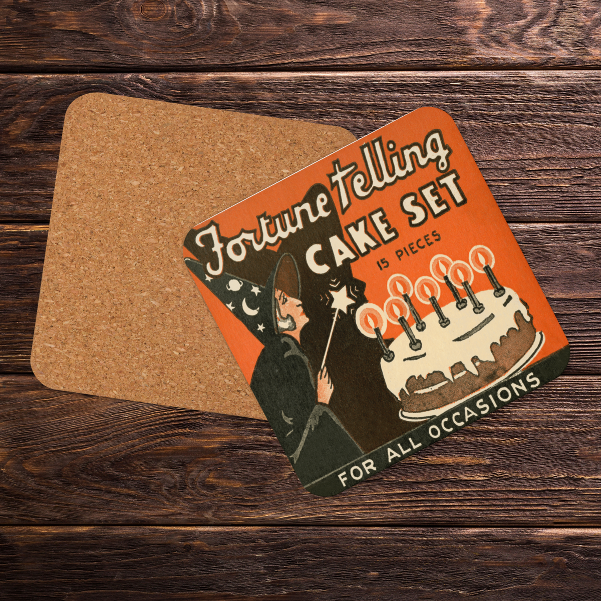 Fortune Telling Cake Set Retro Halloween Cork-back Coaster