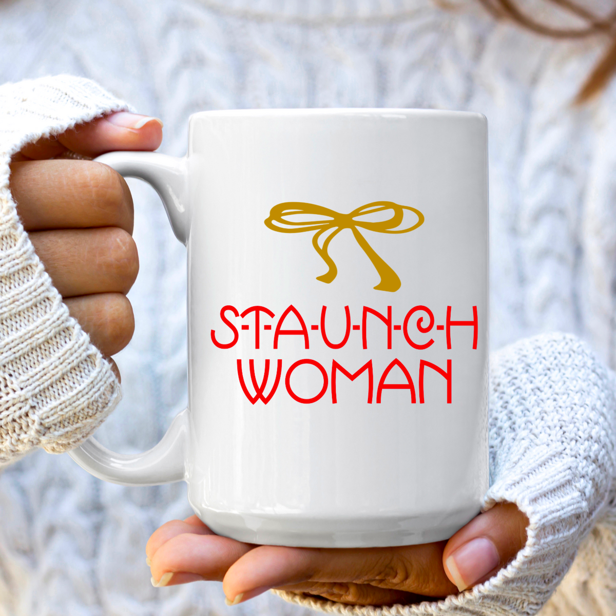 Little Edie Gold Bow Staunch Woman White Glossy Mug