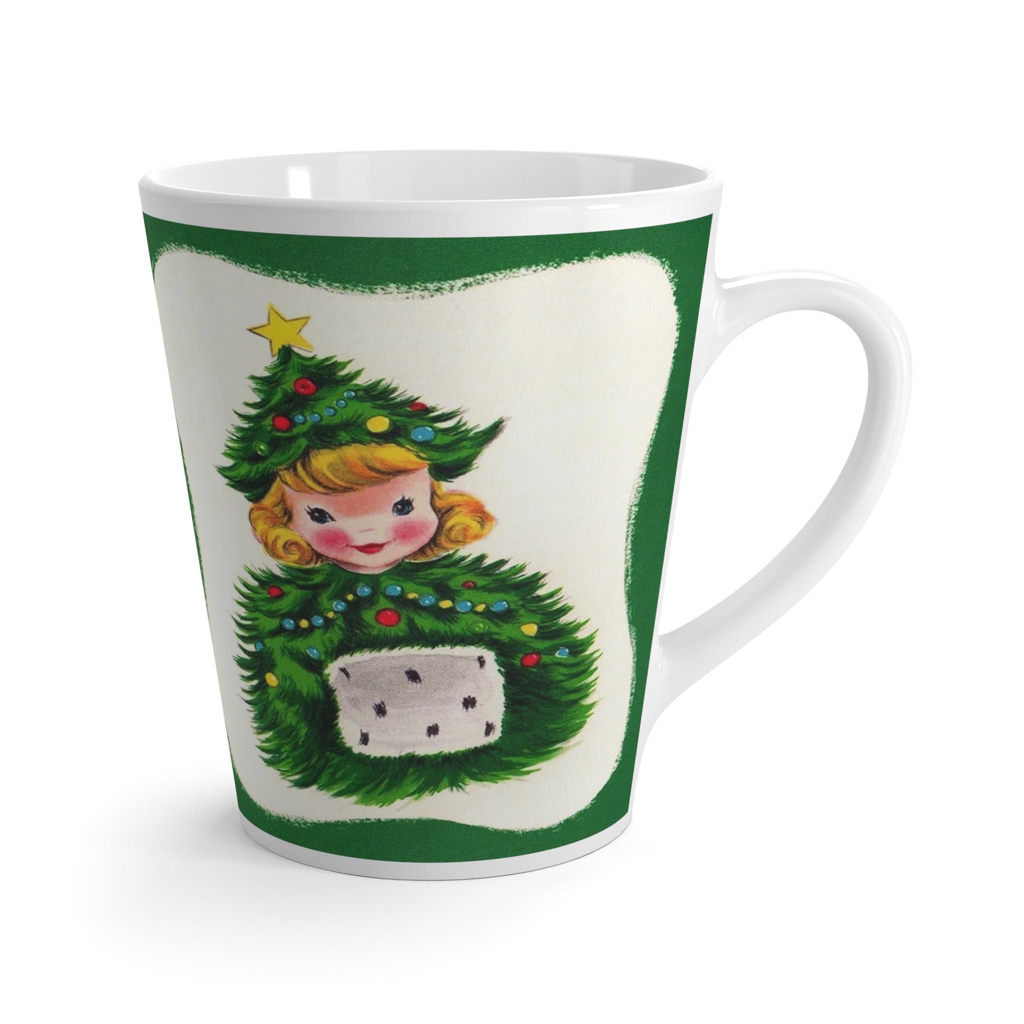 Christmas Tree Hat Lady Retro Christmas Print Latte Coffee Mug