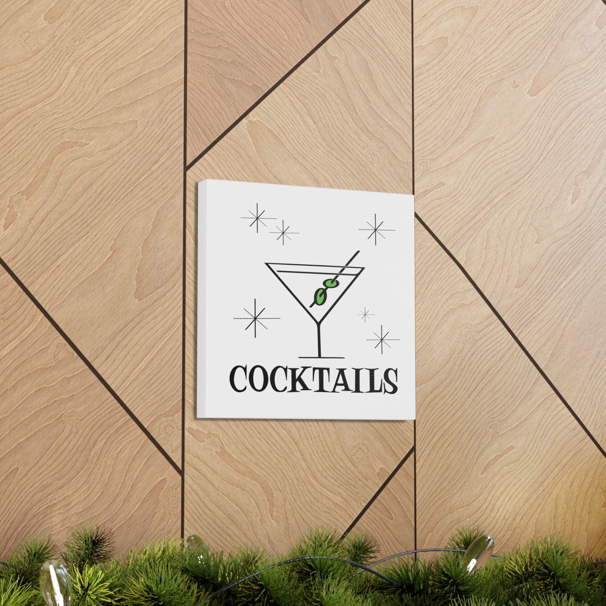 Cocktails Mid Century Retro Design Black and White Canvas Gallery Wrap
