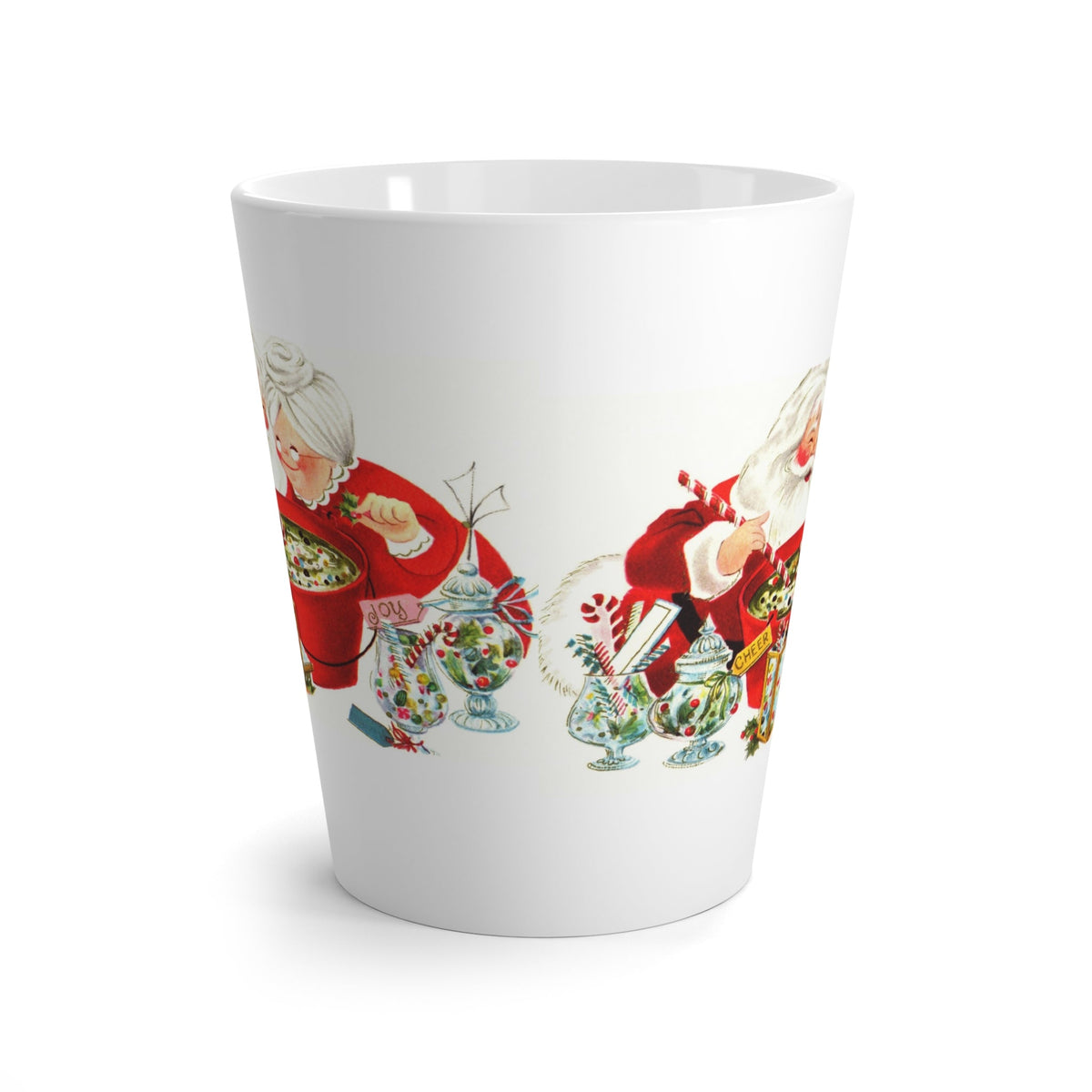 Santa And Mrs Claus Making Christmas Cheer Mid Century Retro Christmas Print Latte Coffee Mug