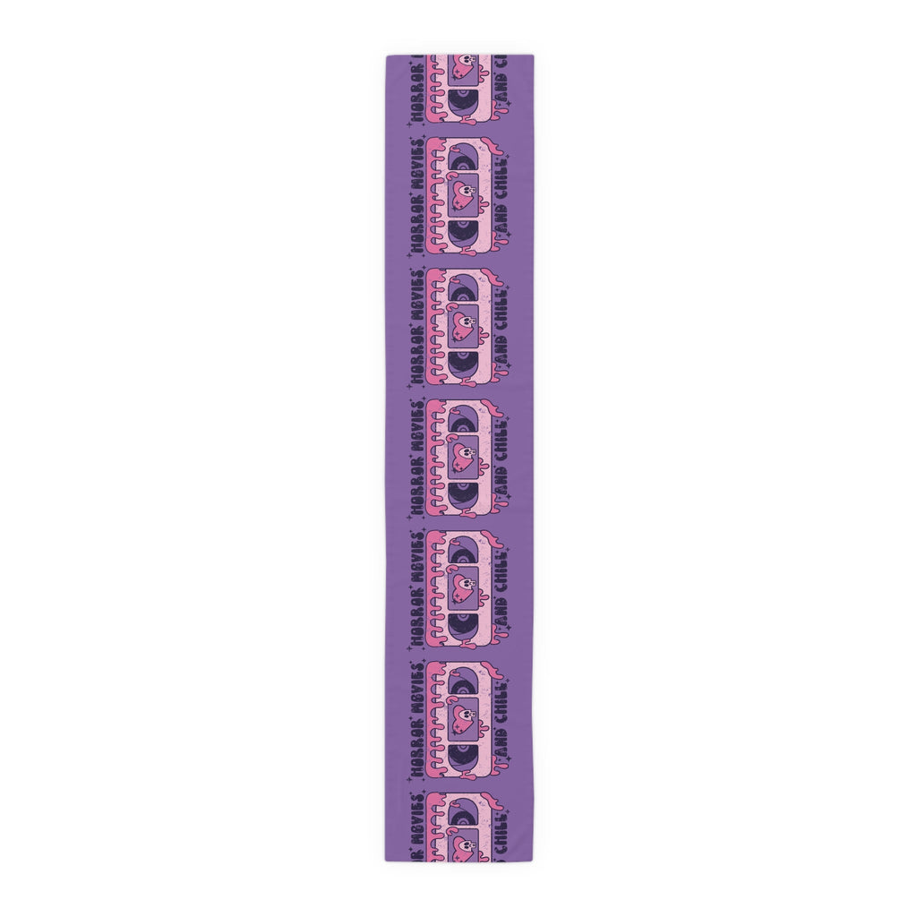 Horror Movies And Chill Distressed Halloween Purple Decor Cotton Poly Table Runner