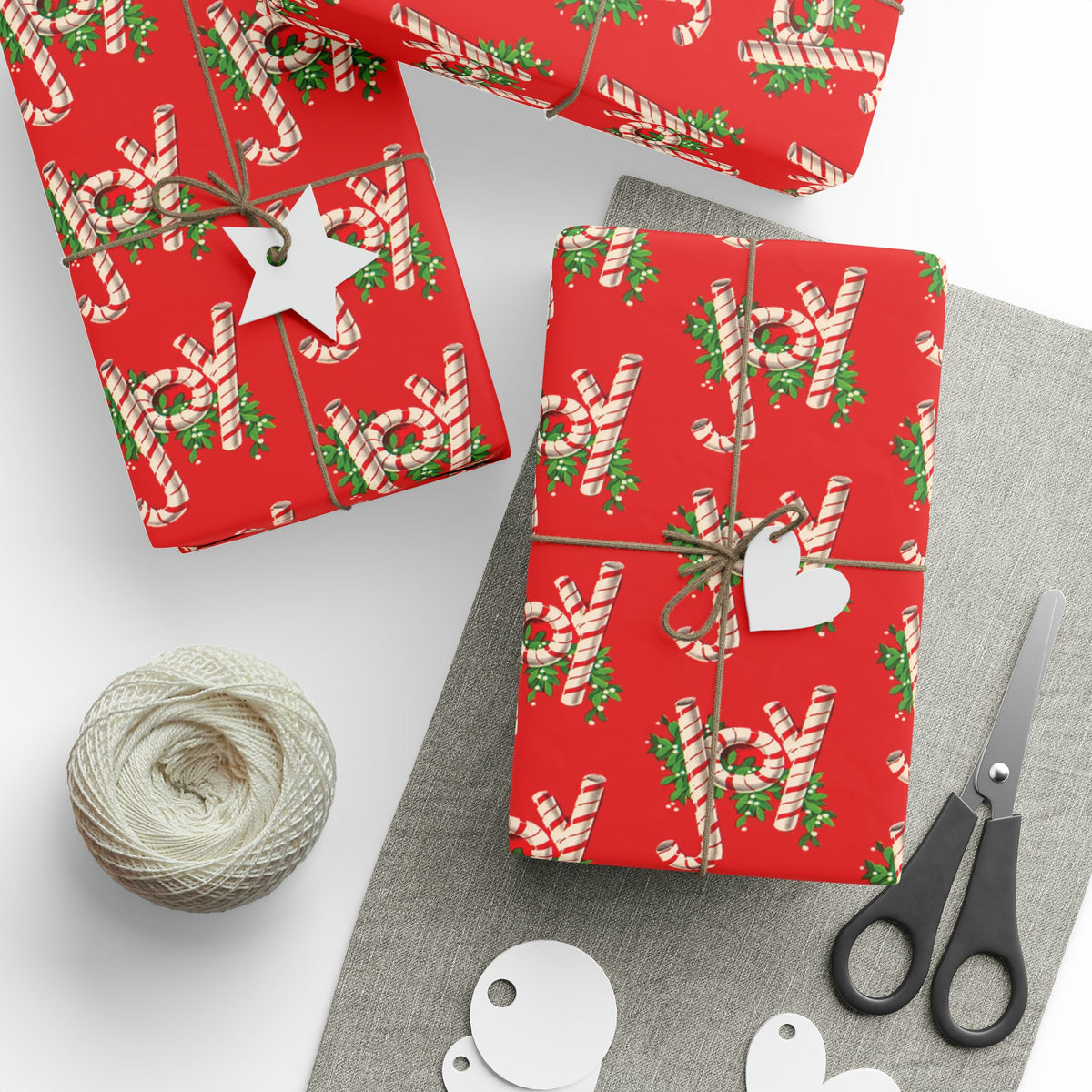 Joy Candy Canes Retro Christmas Holiday Gift Wrap Paper - Glossy Or Matte