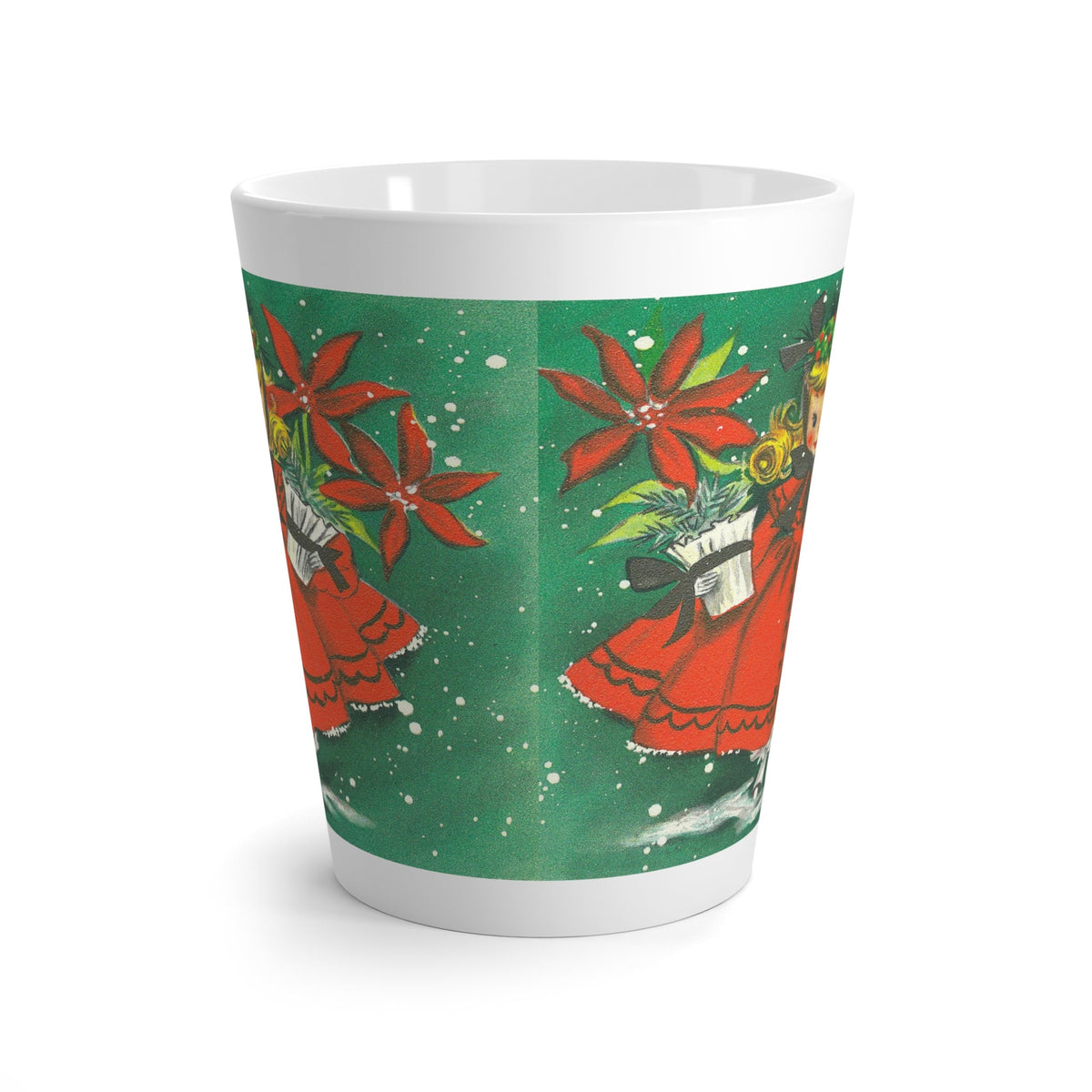 Christmas Girl With Poinsettias Retro Christmas Print Latte Coffee Mug
