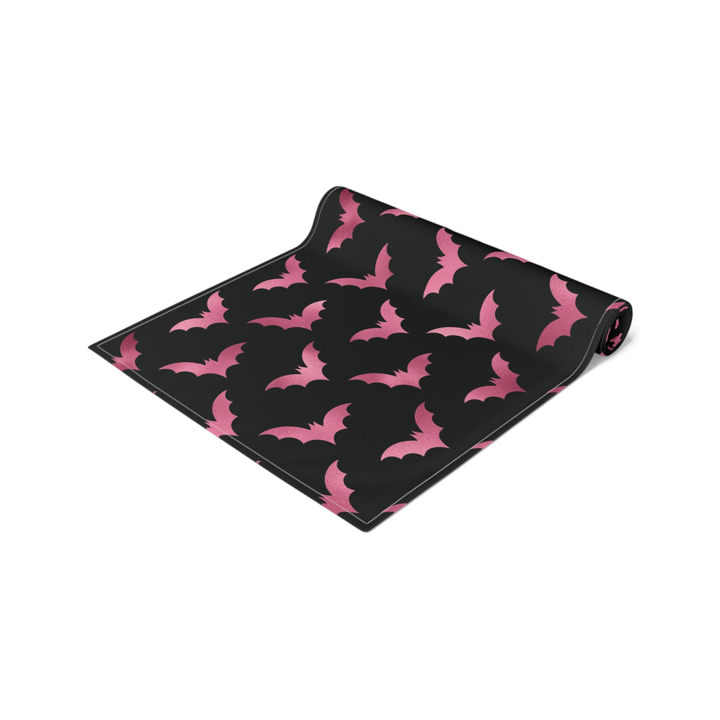 Pink Bats Halloween Decor Cotton Poly Table Runner