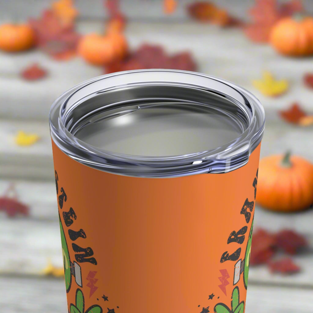 Frankenstein Vibes Distressed Orange Halloween 10oz Stainless Steel Travel Tumbler