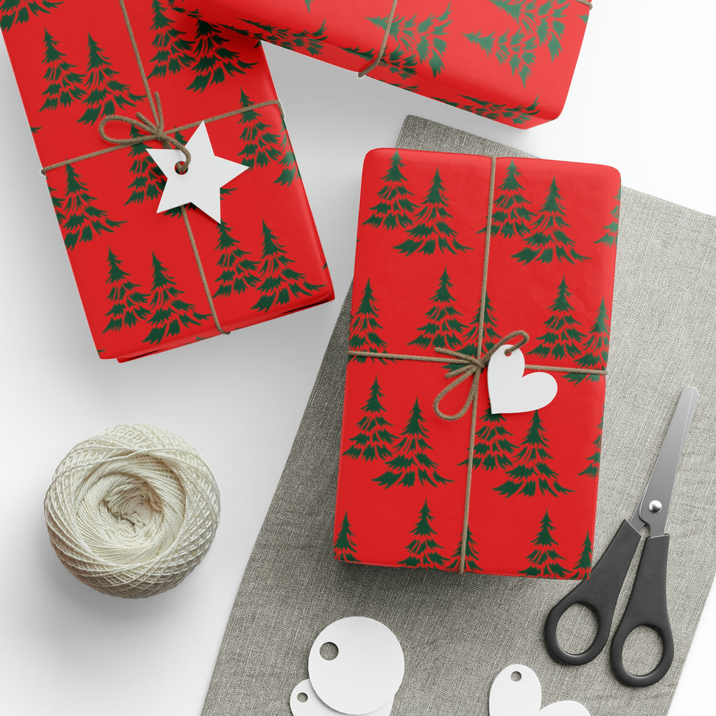 Retro Christmas Pine Trees Mid Century Retro Christmas Print Holiday Gift Wrap Paper - Glossy Or Matte
