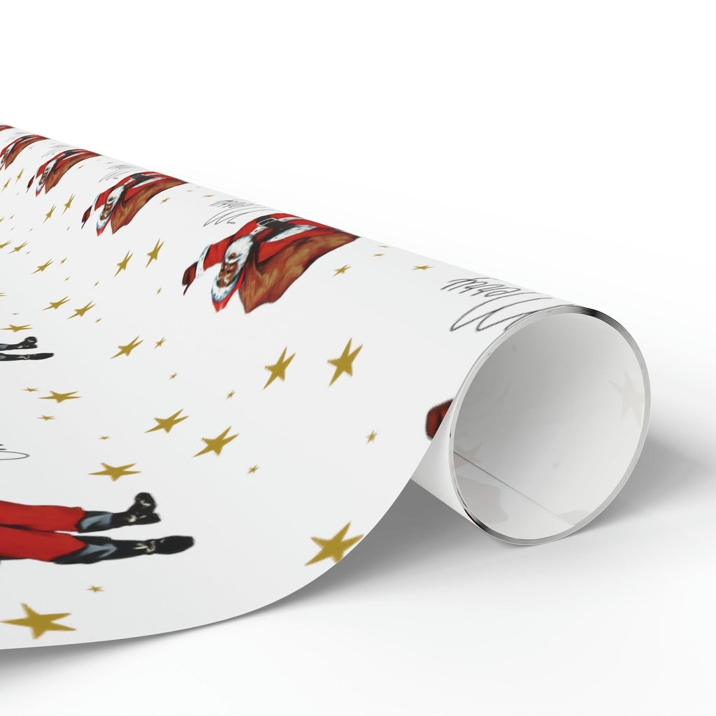 Merry Christmas Diverse Black Santa Gold Stars Retro Holiday Gift Wrap Paper - Glossy Or Matte