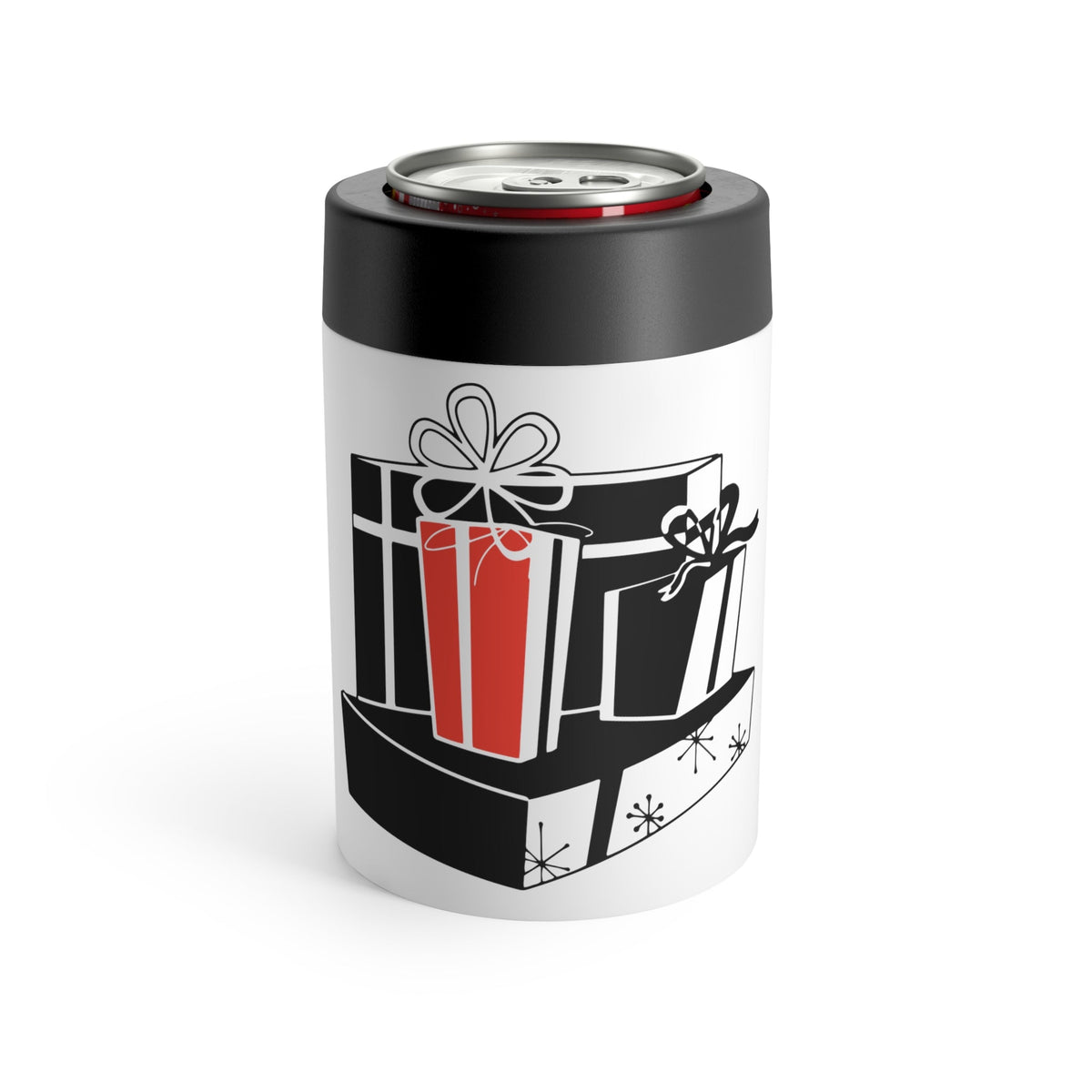 Christmas Presents Mid Century Retro Christmas Print Stainless Steel Can Holder