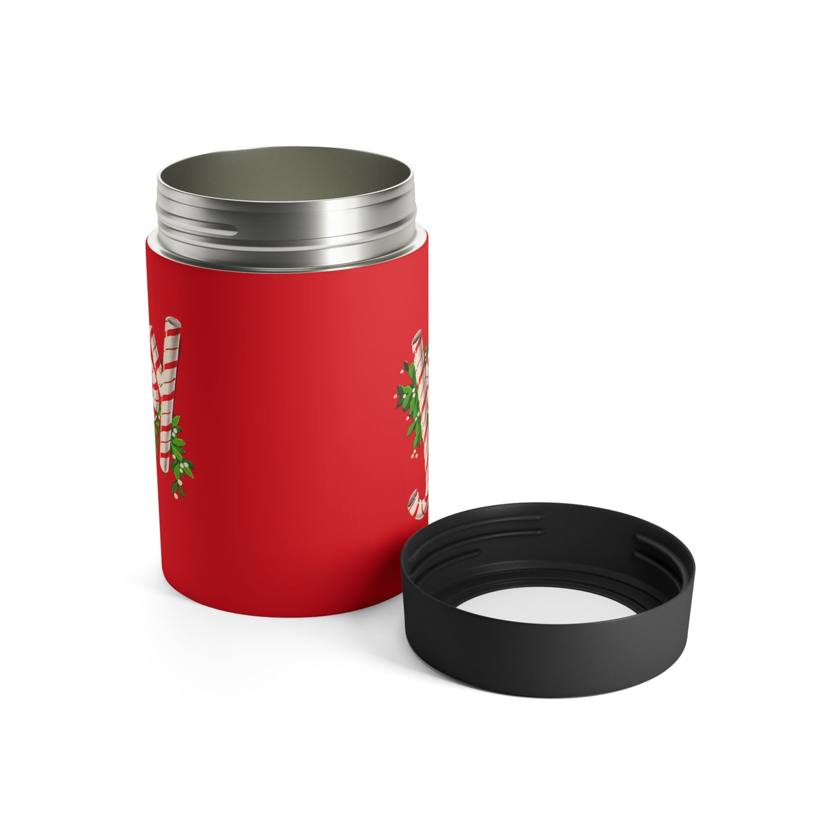 Joy Candy Cane Red Mid Century Retro Christmas Print Stainless Steel Can Holder