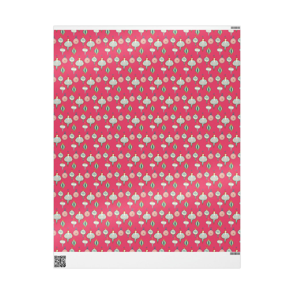Greetings Christmas Ornaments Pink Retro Style Christmas Holiday Gift Wrap Paper - Glossy Or Matte