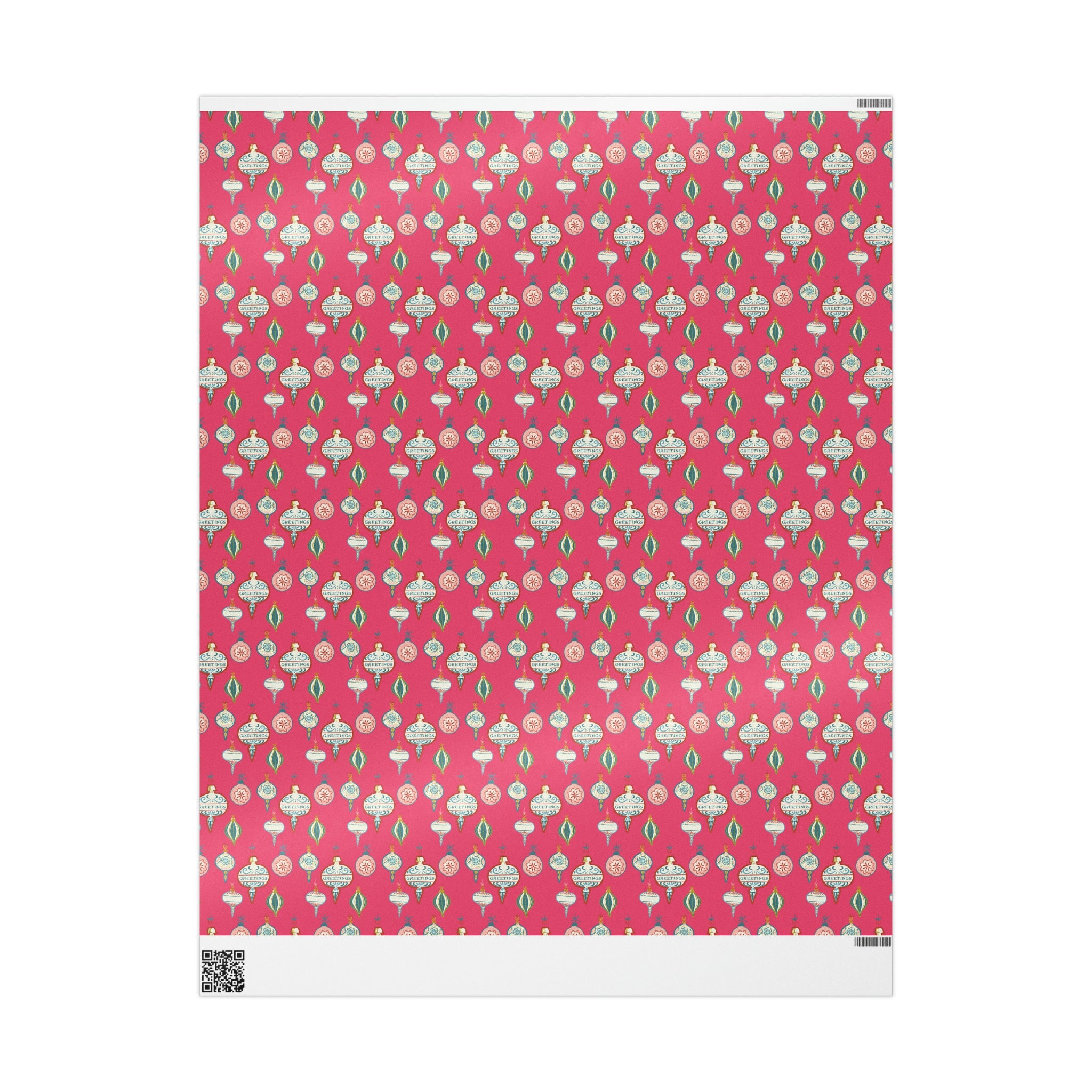 Greetings Christmas Ornaments Pink Retro Style Christmas Holiday Gift Wrap Paper - Glossy Or Matte