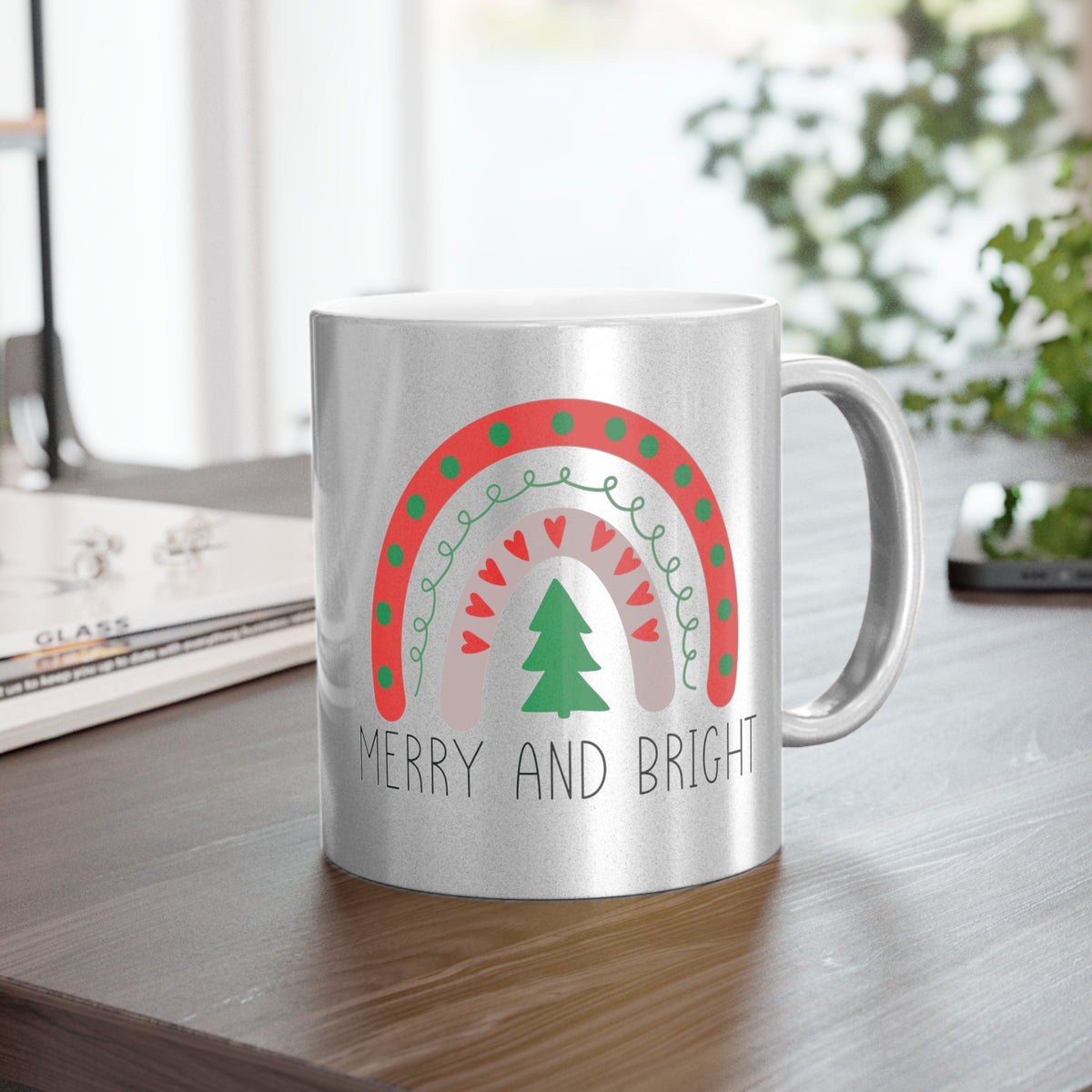 Merry And Bright Boho Rainbow Christmas Silver Metallic Mug