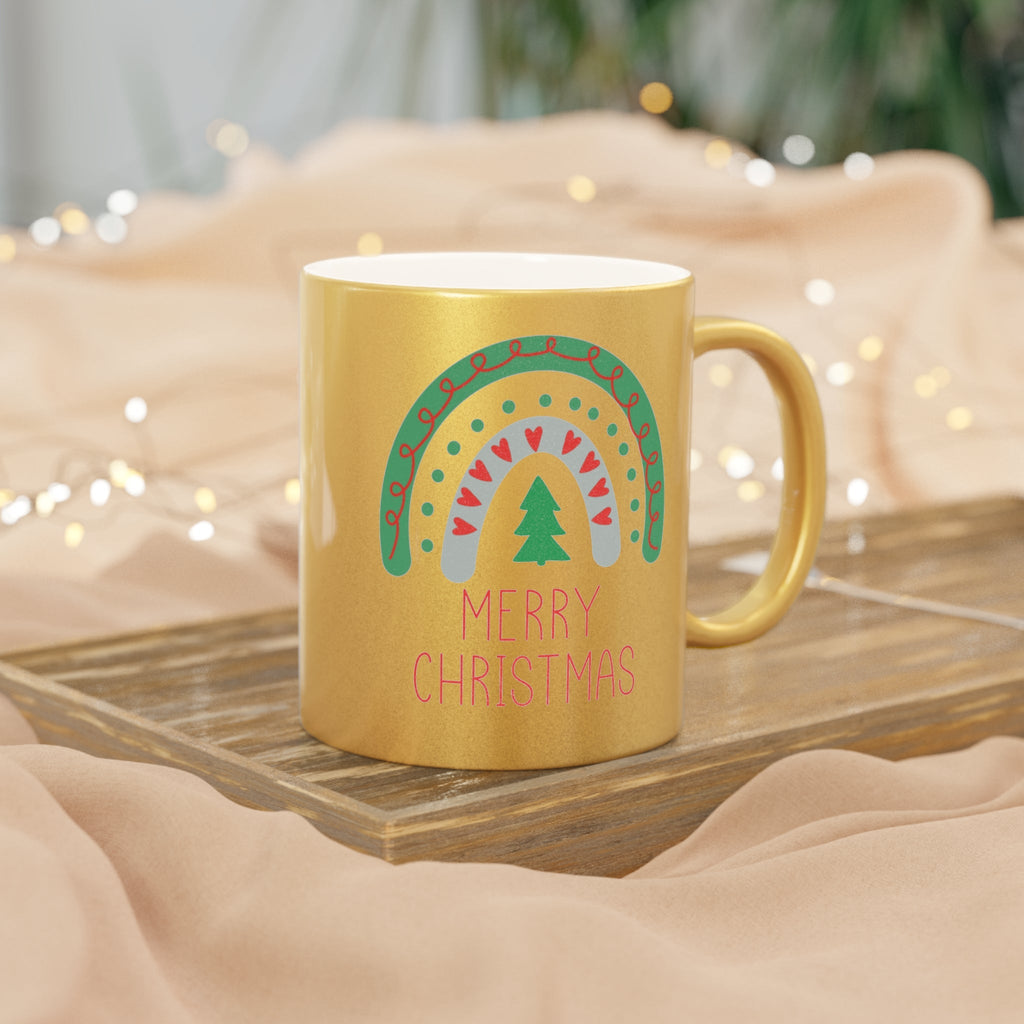 Merry Christmas Boho Rainbow Christmas Gold Metallic Mug