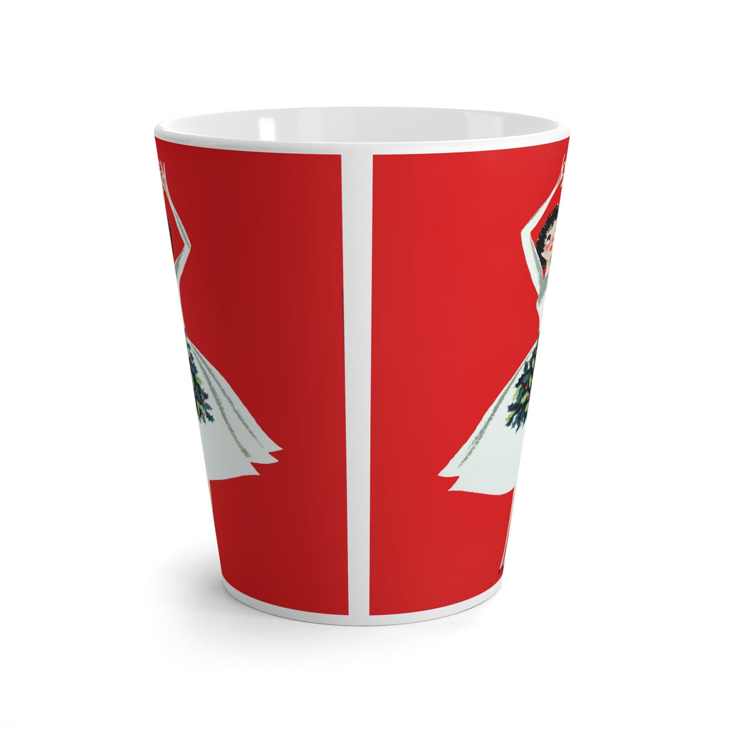 Christmas Lady Hanging Mistletoe Retro Christmas Print Latte Mug