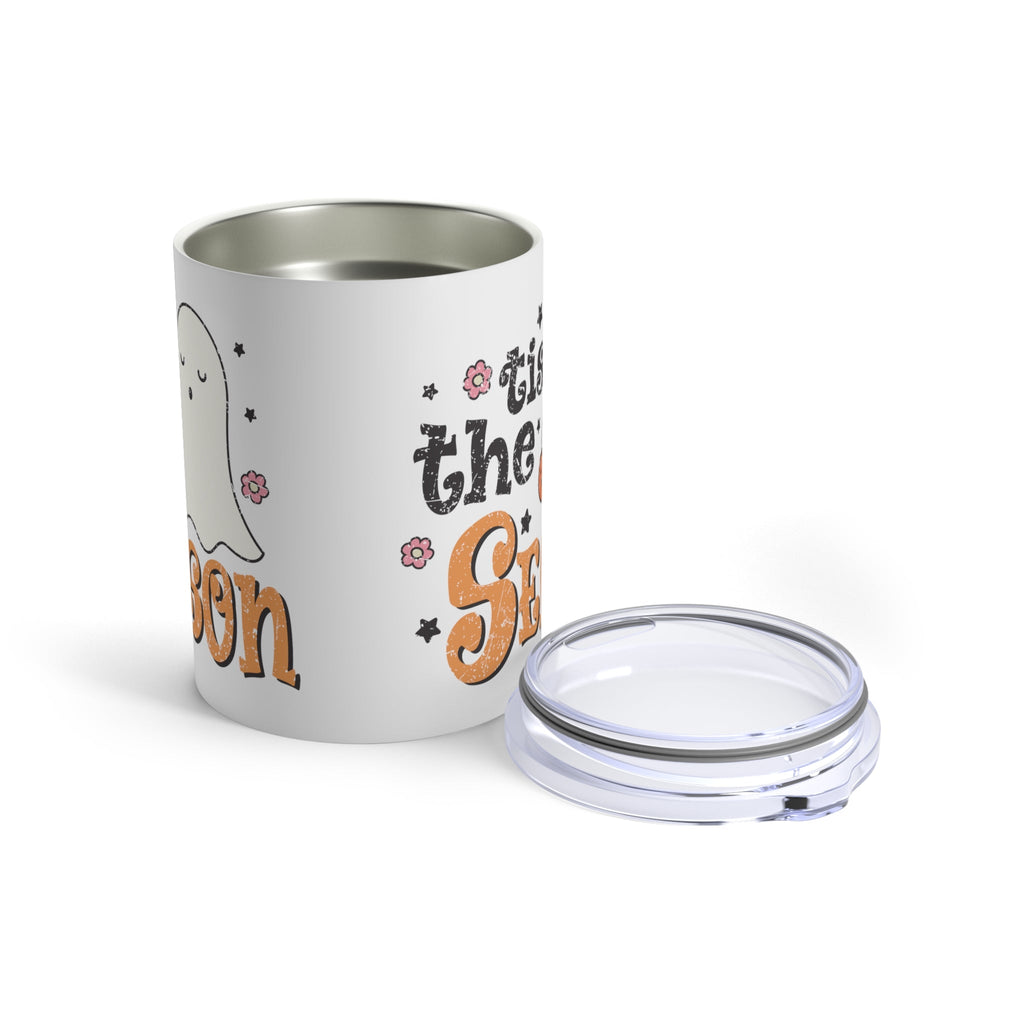 Tis The Season Trick Or Treat Ghost Distressed Halloween Print Autumn Retro Style Stainless Steel Tumbler 10oz