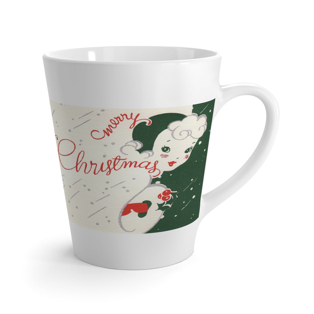 Merry Christmas Lady Retro Mid Century Christmas Print Latte Mug