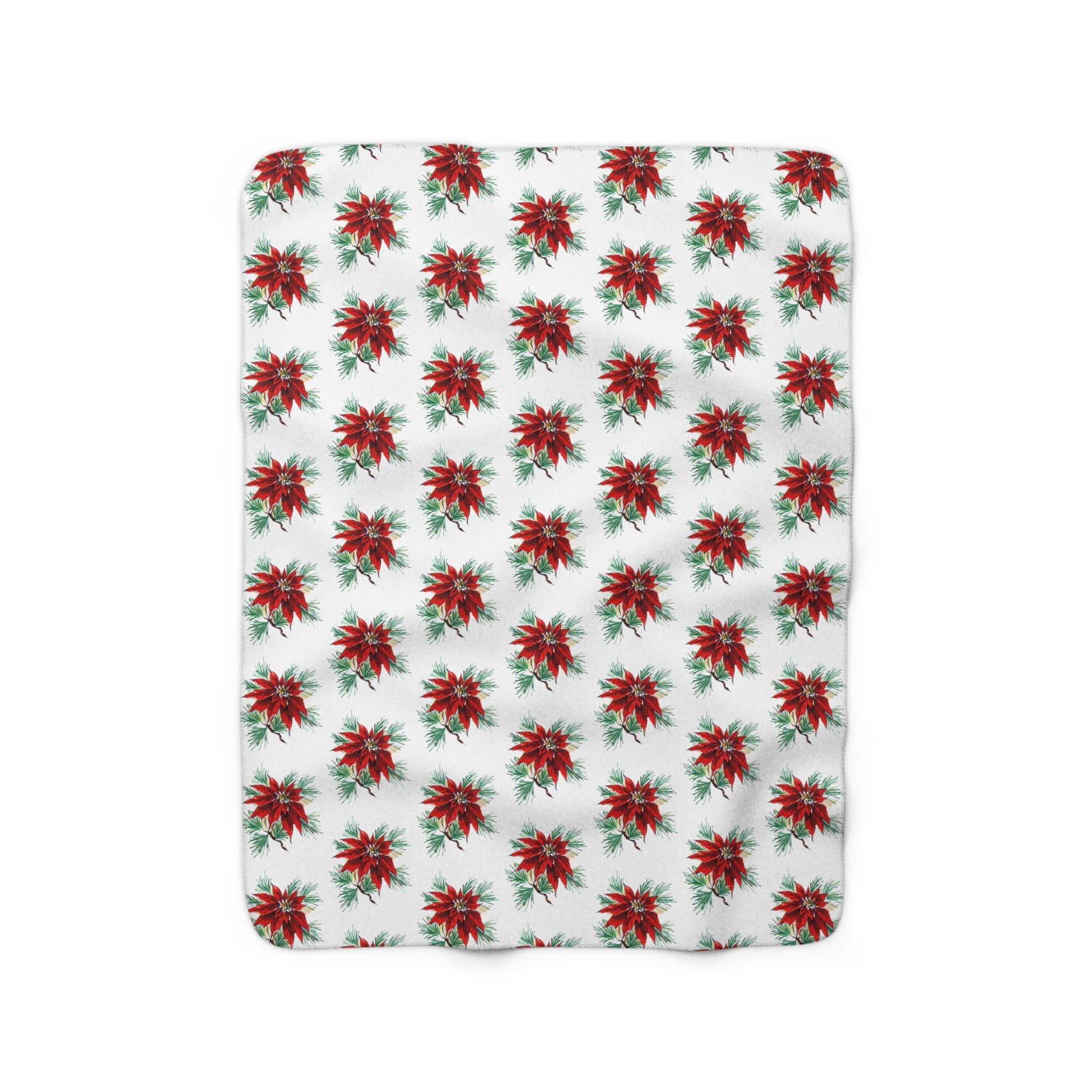 Christmas Poinsettias Mid Century Retro Christmas Print Sherpa Fleece Blanket
