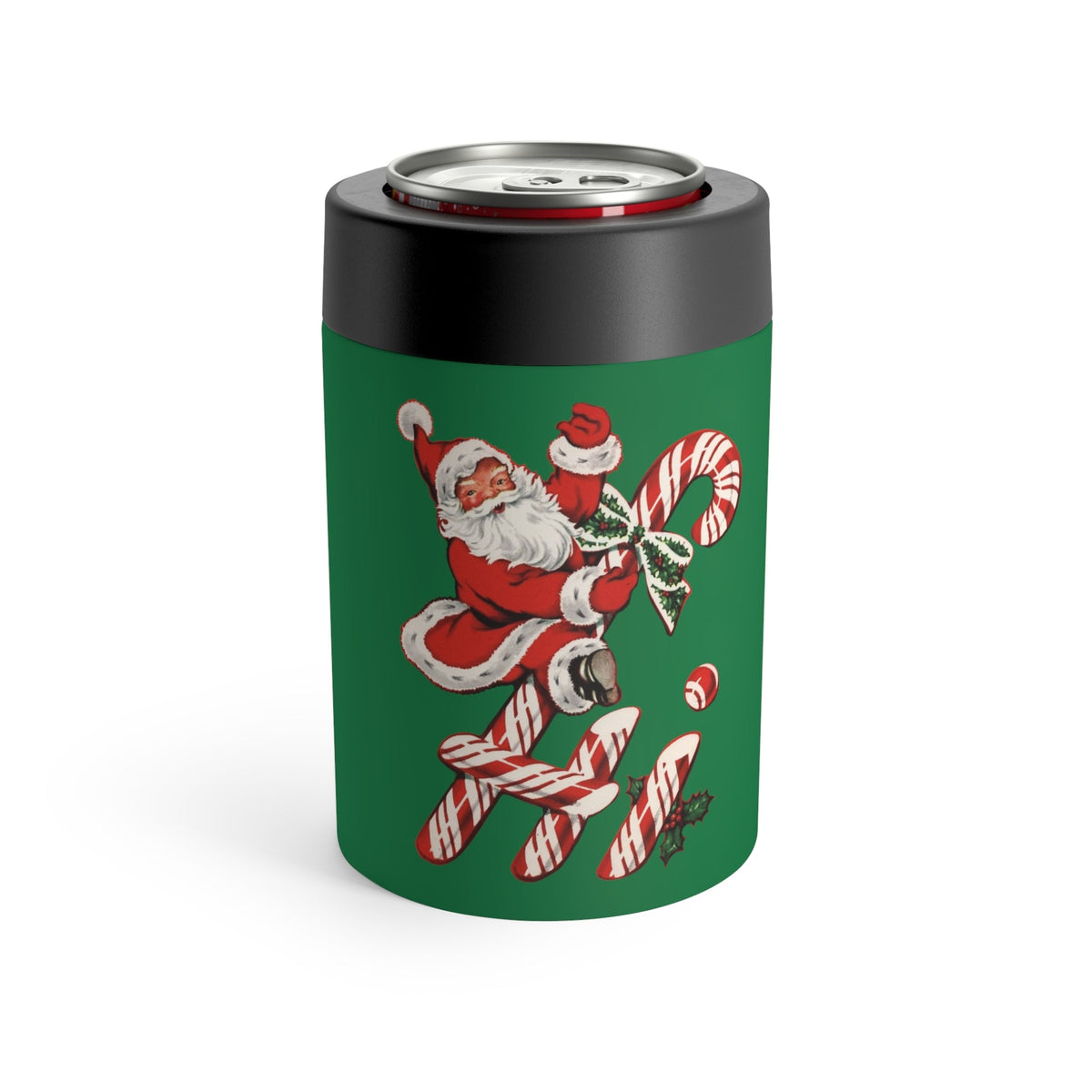 Hi Santa On Candy Cane Mid Century Retro Christmas Print Stainless Steel Can Holder