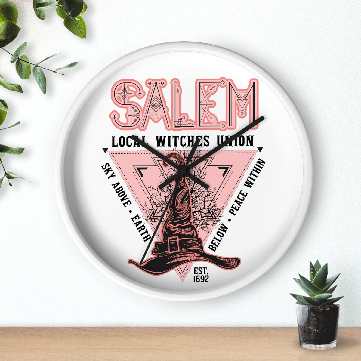 Salem Witches Union Halloween Fall Print Decor Wall Clock