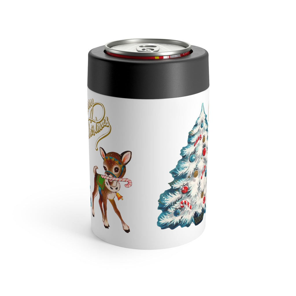 Merry Christmas Reindeer Tree Mid Century Retro Christmas Print Stainless Steel Can Holder
