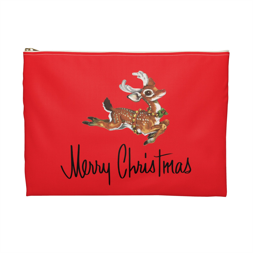 Merry Christmas Leaping Reindeer Red Mid Century Mid Century Retro Christmas Print Polyester Accessory Travel Pouch