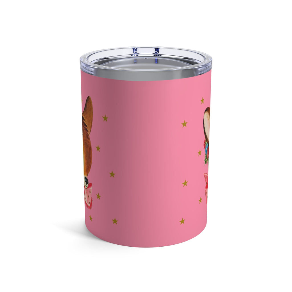 Reindeer Gold Stars Retro Pink Christmas Print Stainless Steel Tumbler 10oz