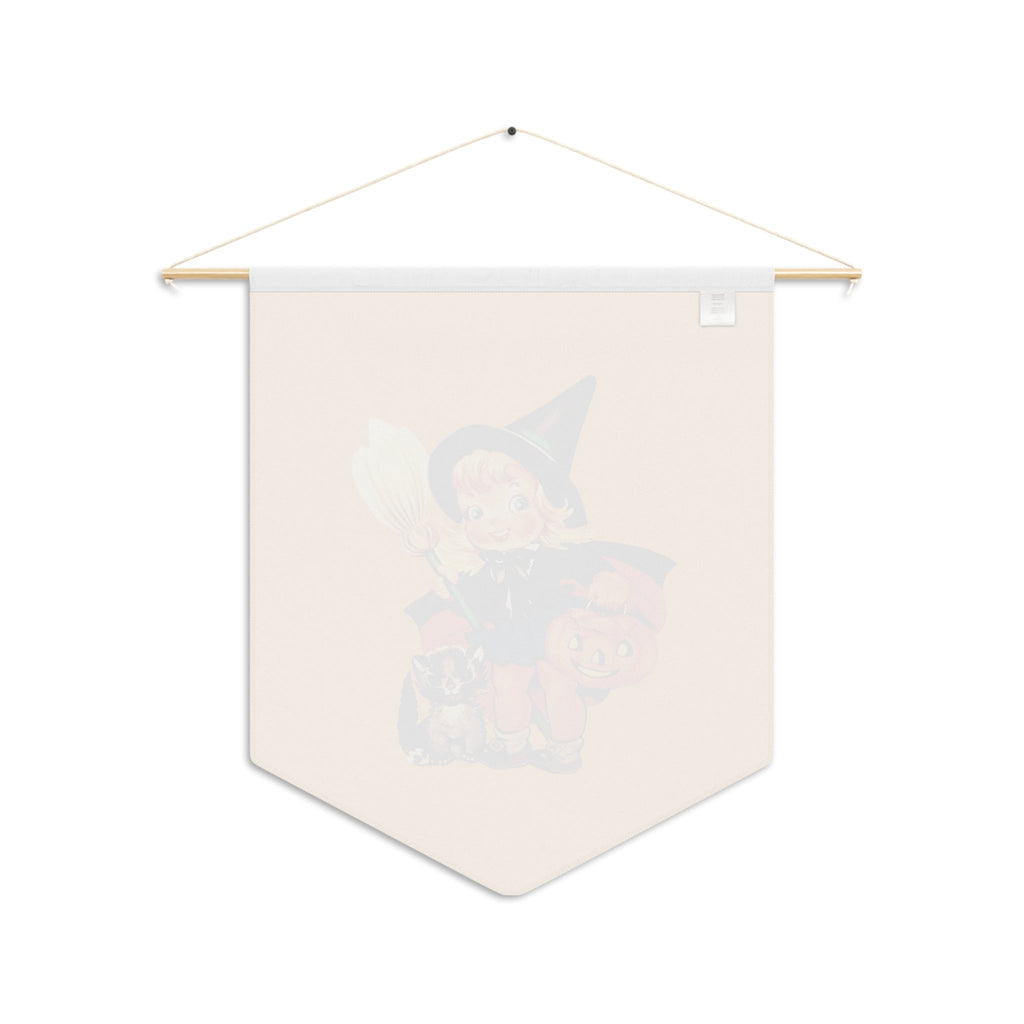 Cute Little Witch And Cat Retro Halloween Print Style Decor Print Wall Hanging Banner Flag