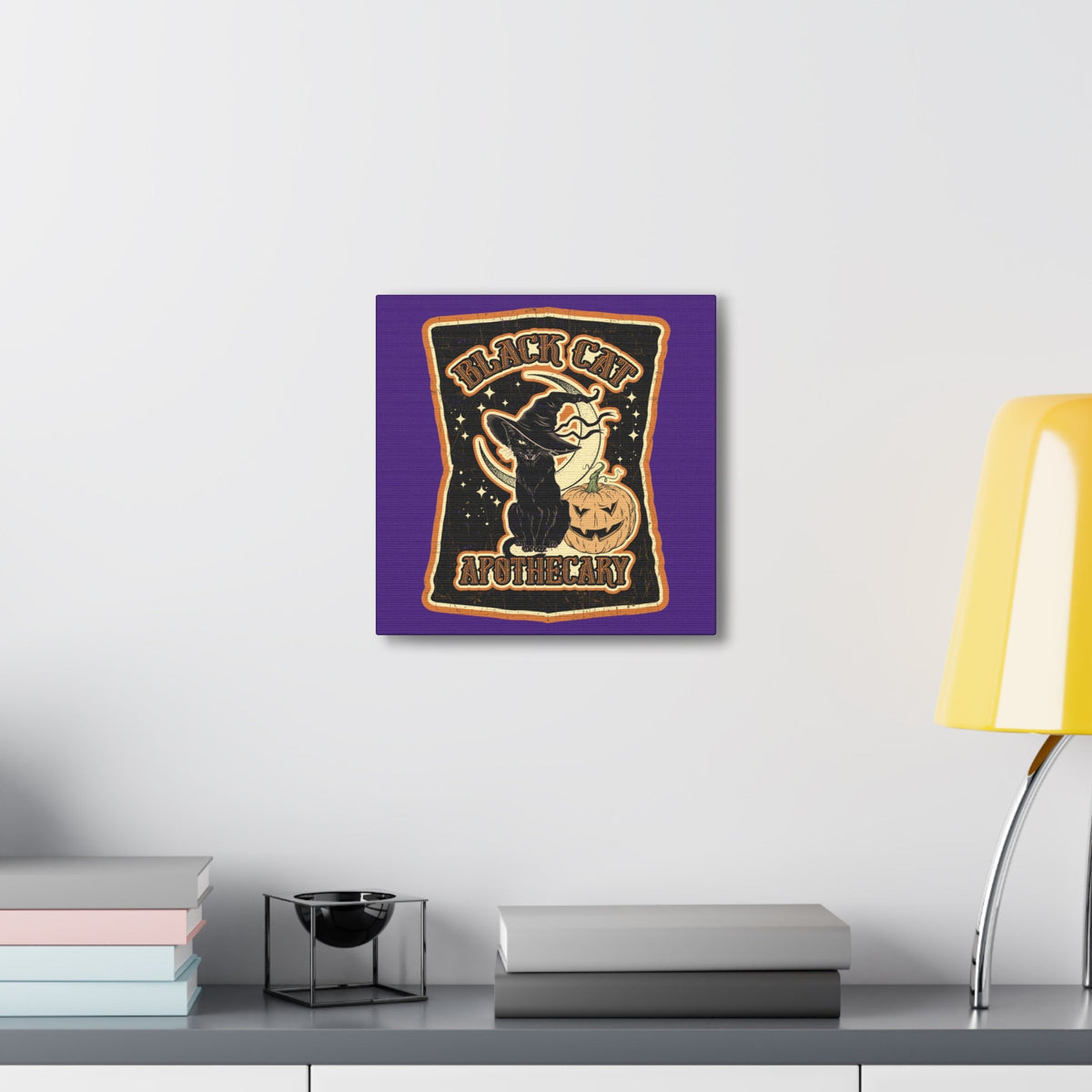Black Cat Apothecary Distressed Style Halloween Print Canvas Gallery Wrap