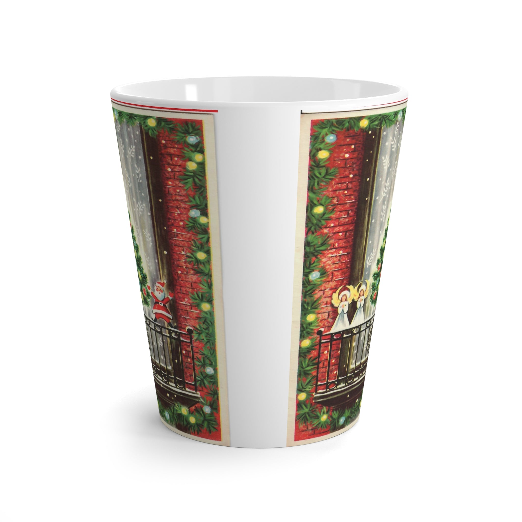 Christmas City Window Decorations Santa Christmas Tree Angels Mid Century Retro Christmas Print Latte Coffee Mug