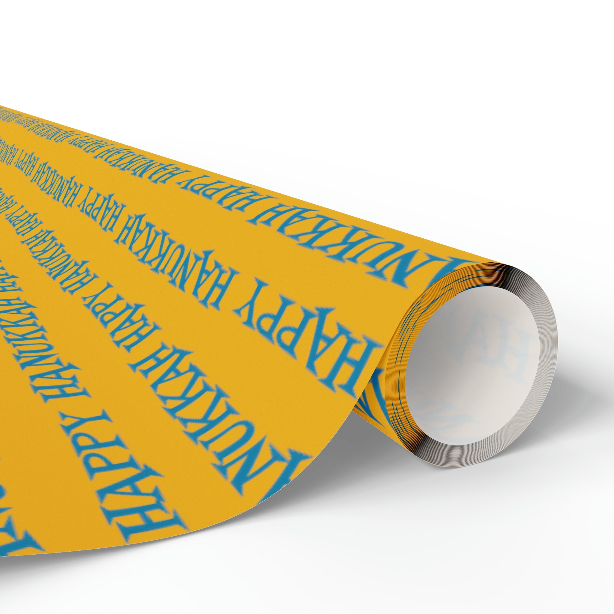 Happy Hanukkah Yellow And Blue Atomic Retro Style Holiday Gift Wrap Paper - Glossy Or Matte