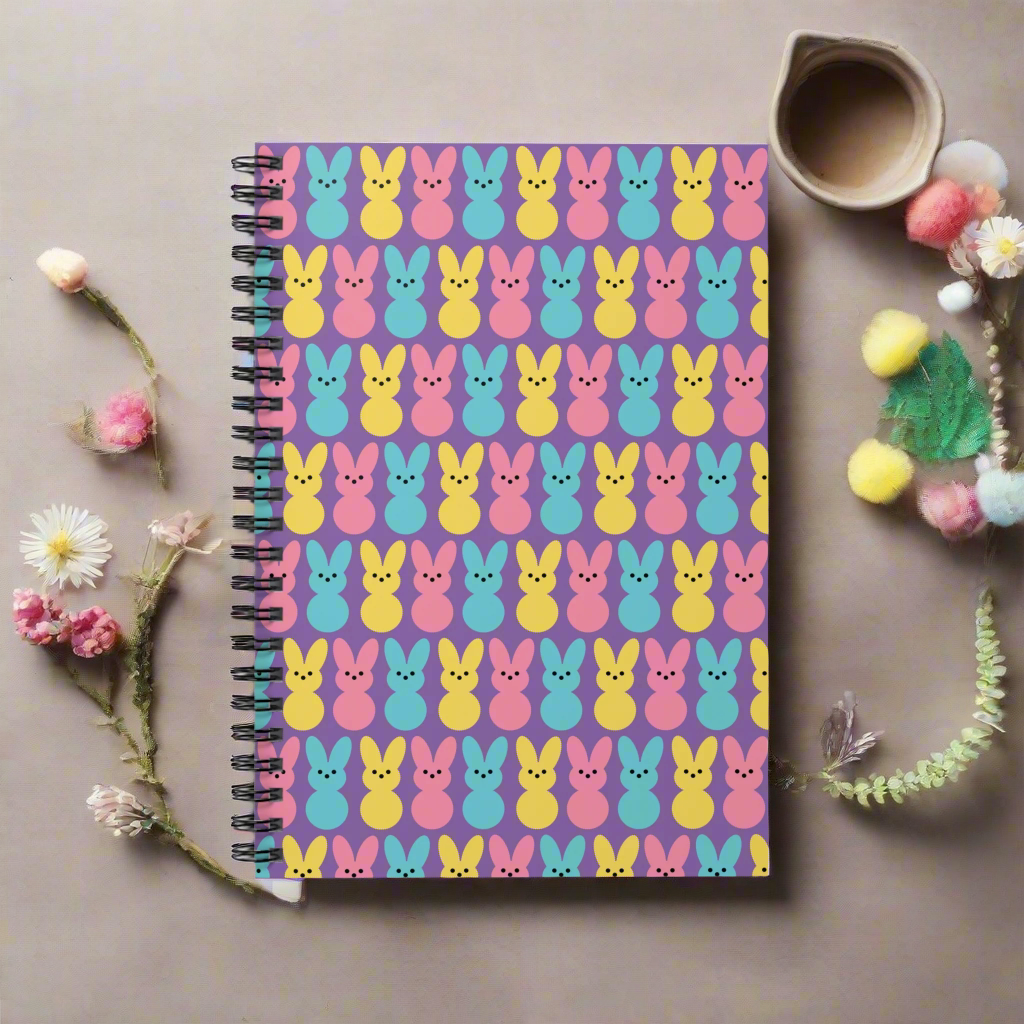 Pastel Marshmallow Bunnies Spring Easter Spiral Journal Notebook