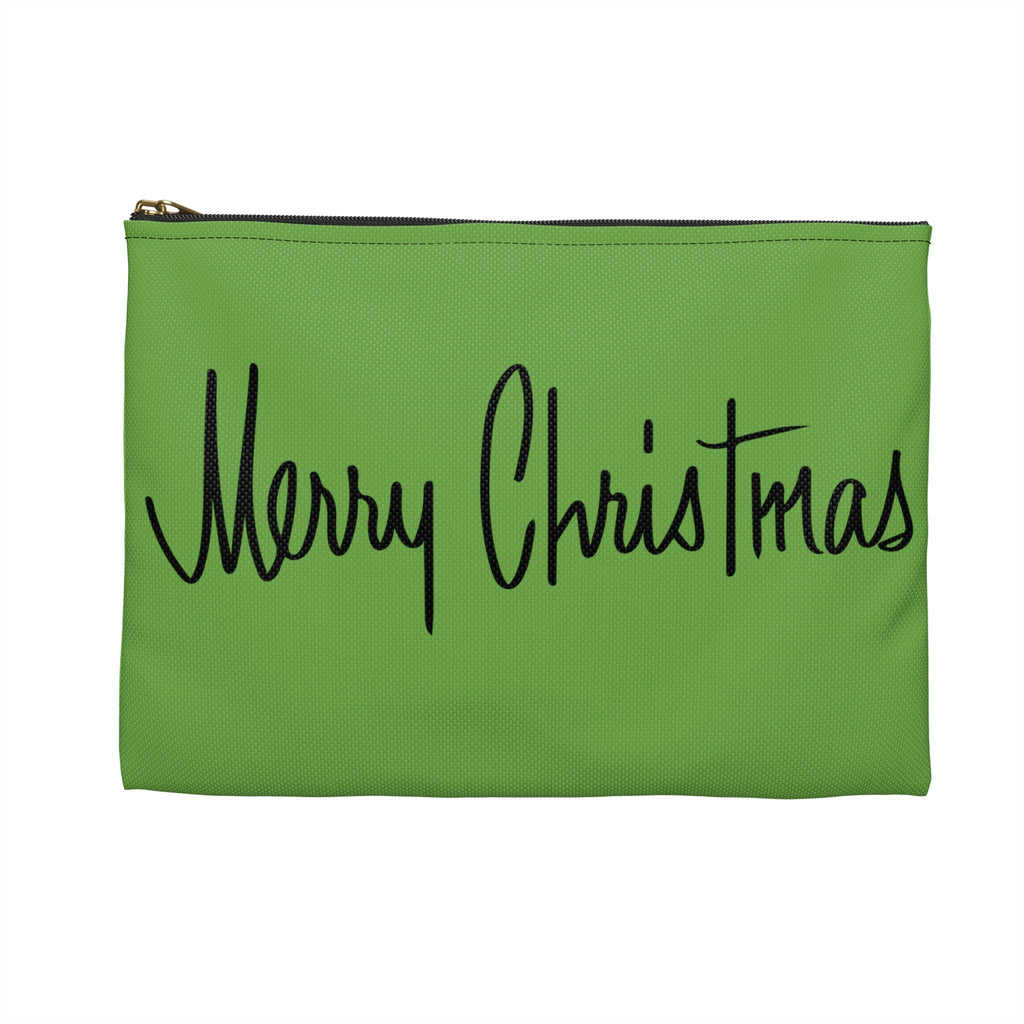 Merry Christmas Green Mid Century Retro Christmas Print Polyester Accessory Travel Pouch
