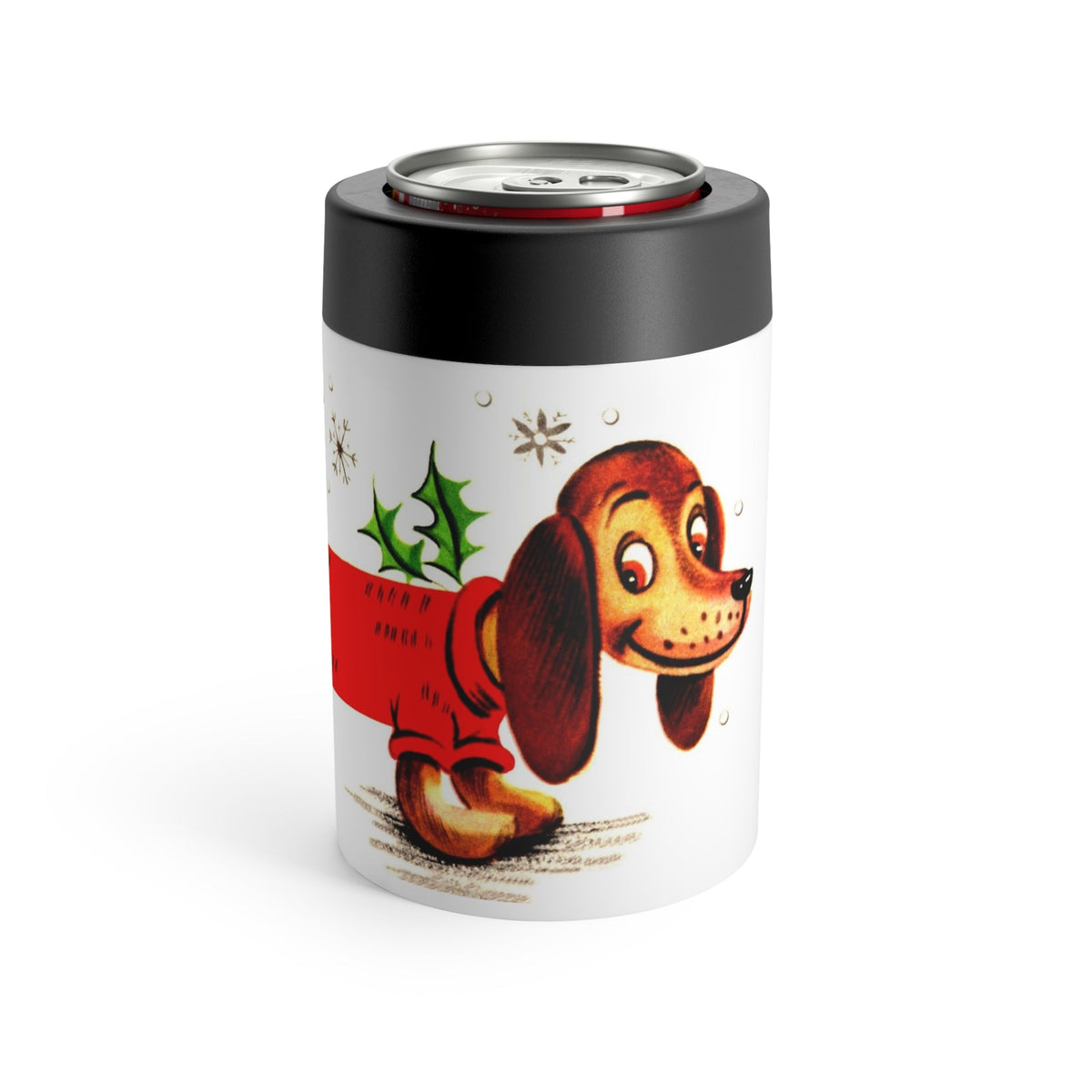 Christmas Dachshund Wiener Dog Mid Century Retro Christmas Print Lined Stainless Steel Can Holder