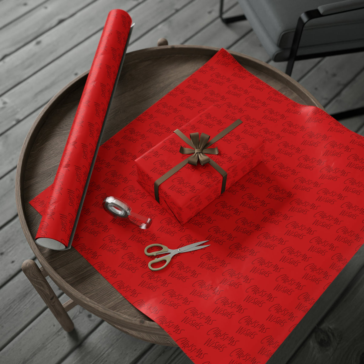 Christmas Wishes Red Mid Century Retro Christmas Print Holiday Gift Wrap Paper - Glossy Or Matte